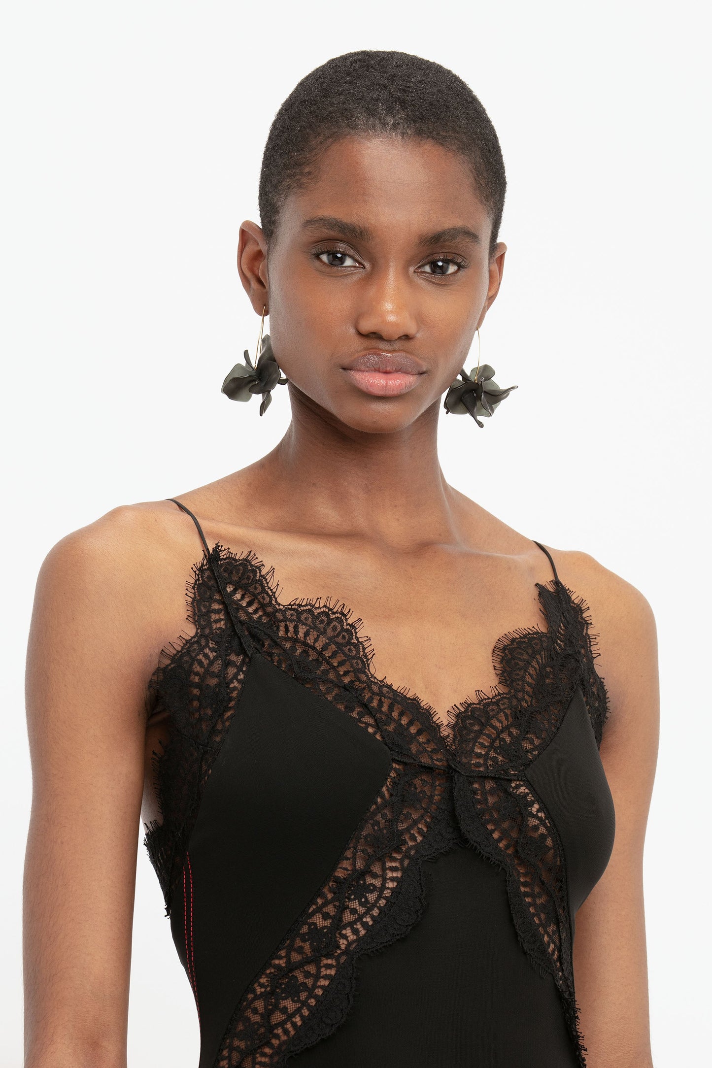 Lace Insert Cami Floorlength Dress In Ivory