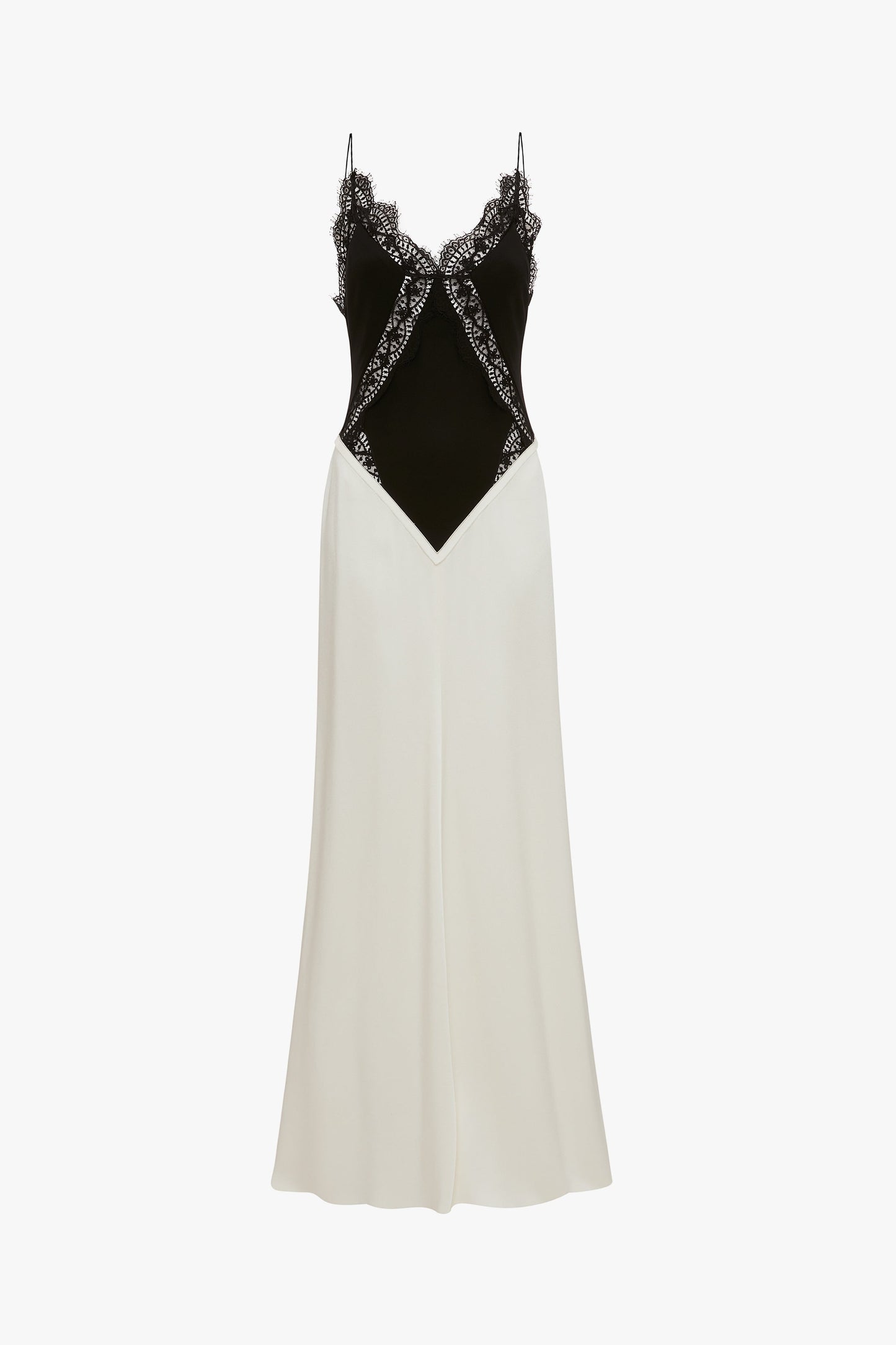 Lace Insert Cami Floorlength Dress In Ivory