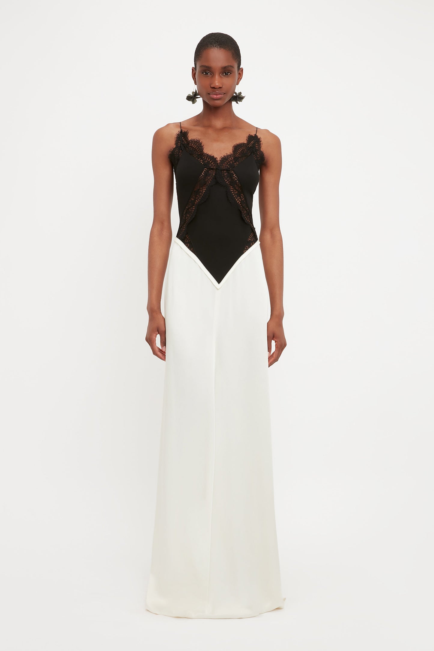 Lace Insert Cami Floorlength Dress In Ivory