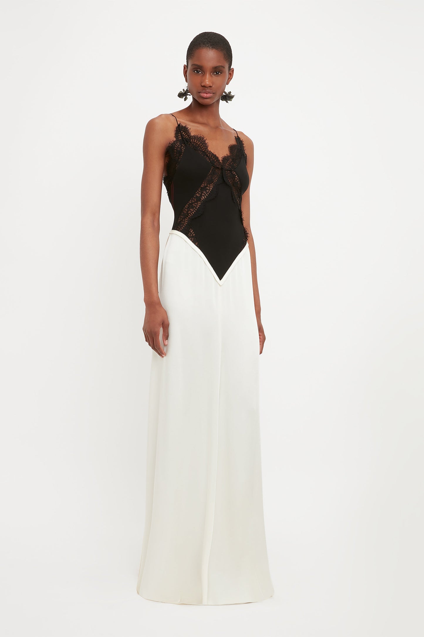 Lace Insert Cami Floorlength Dress In Ivory