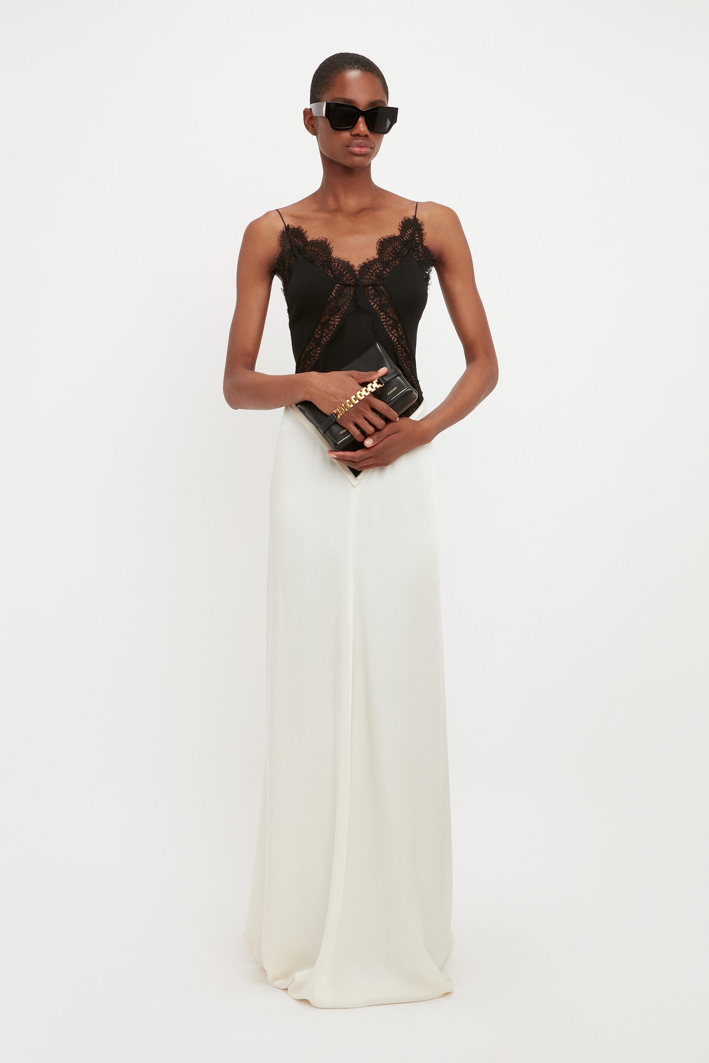 Lace Insert Cami Floorlength Dress In Ivory