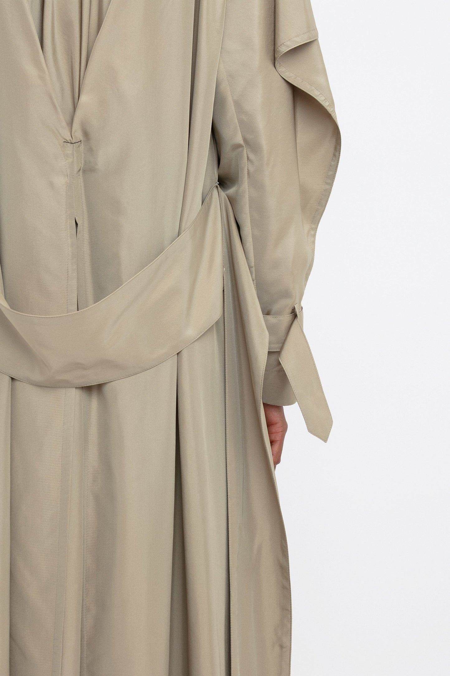 Pleated Back Fluid Trench Coat In Lichen Green