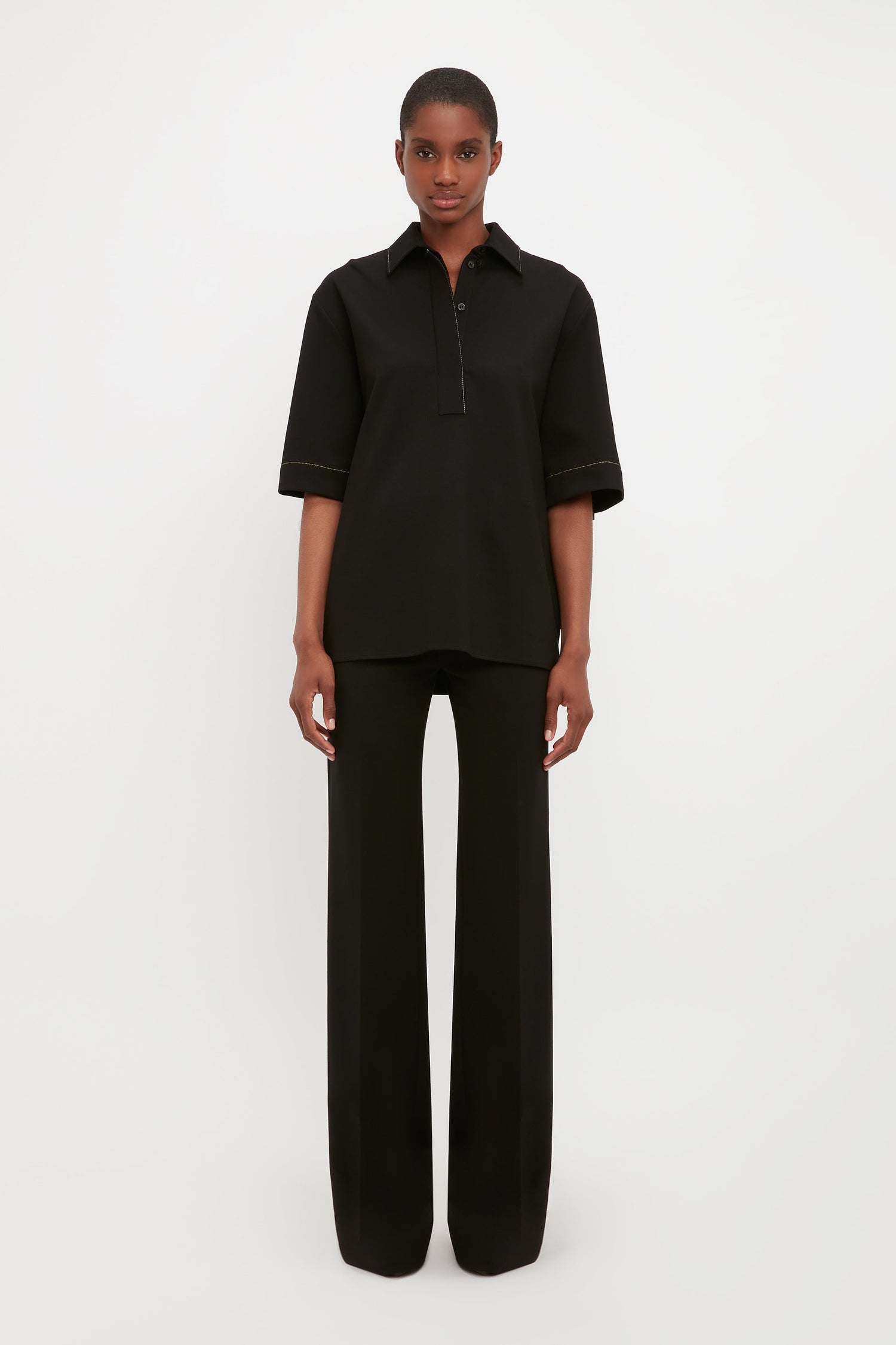 Pointed Collar Oversized Shirt In Black