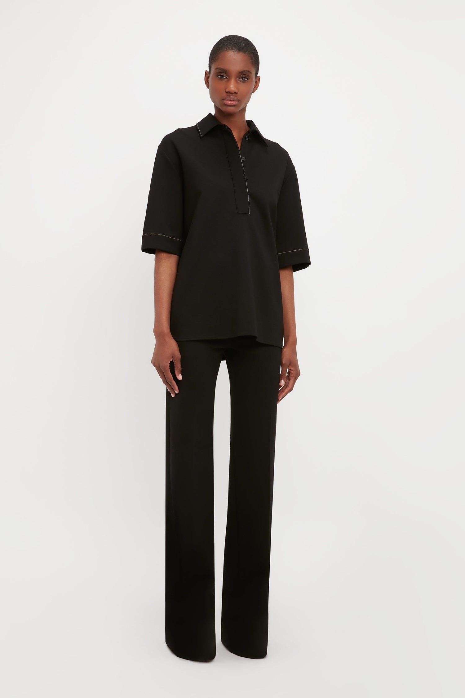 Pointed Collar Oversized Shirt In Black
