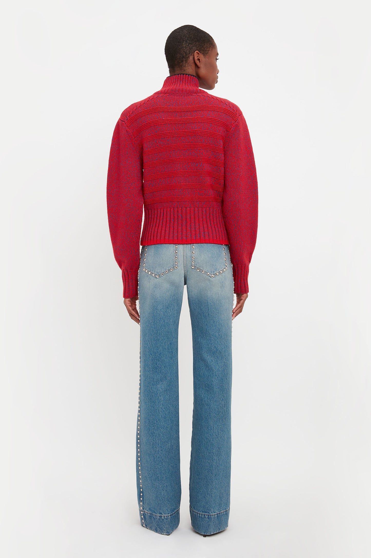 Ribbed Detail Polo Neck In Red
