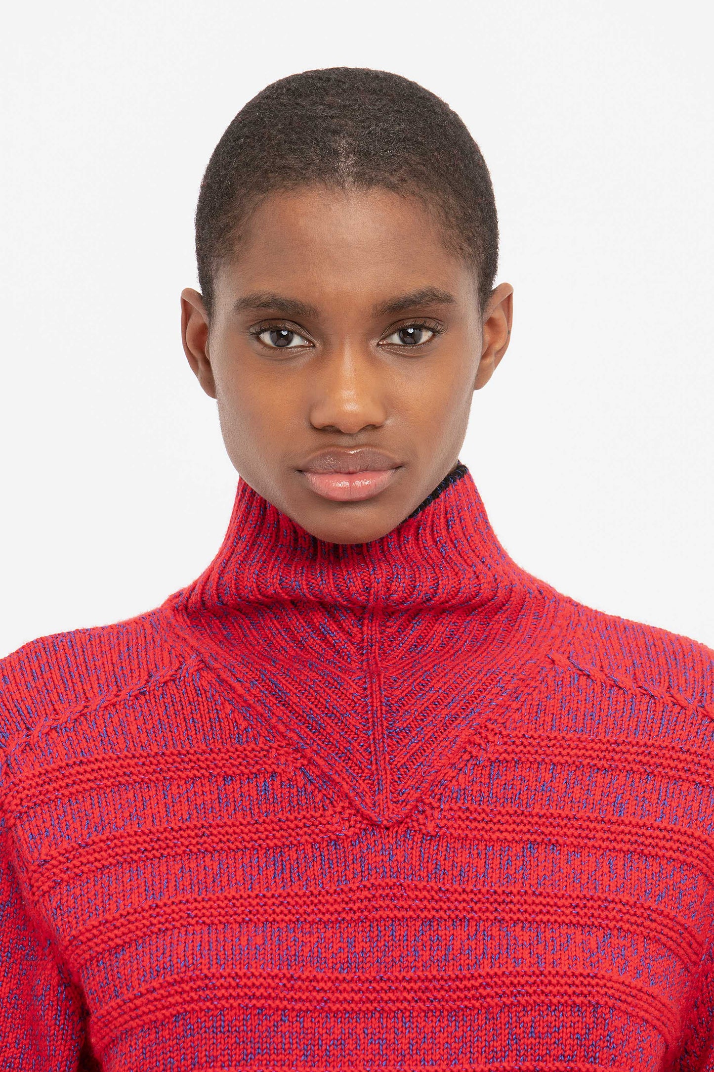 Ribbed Detail Polo Neck In Red