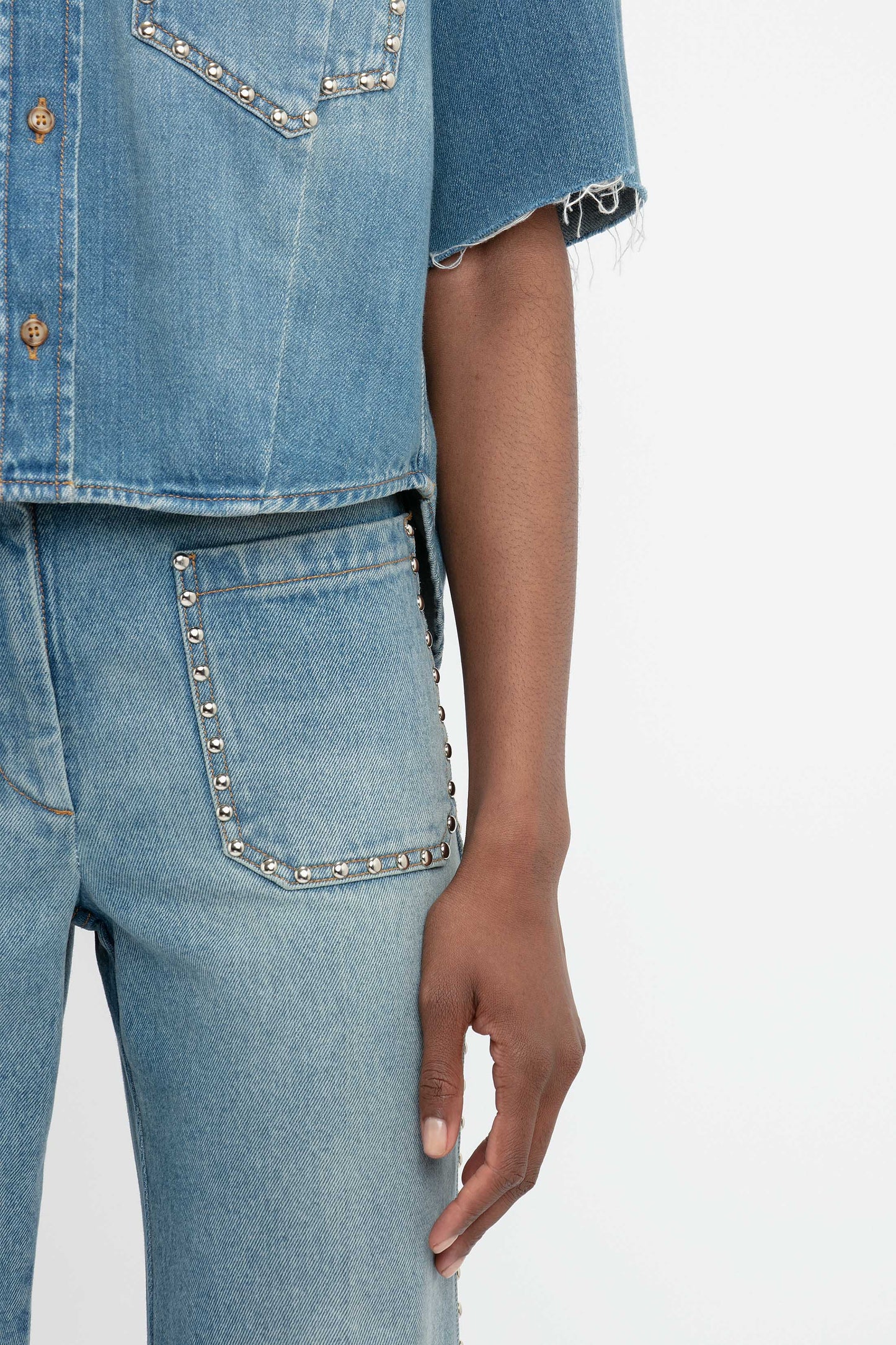 Stud Pocket Detail Shirt In Vintage Wash