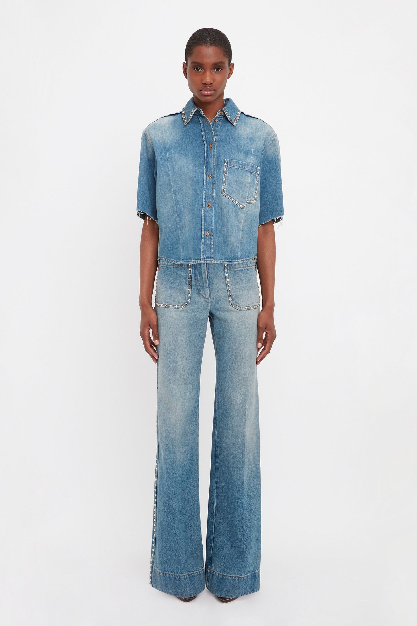 Stud Pocket Detail Shirt In Vintage Wash