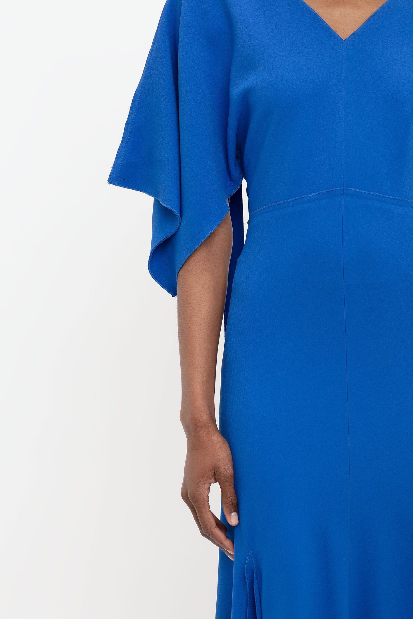 V-Neck Bias Godet Dress In Bright Blue