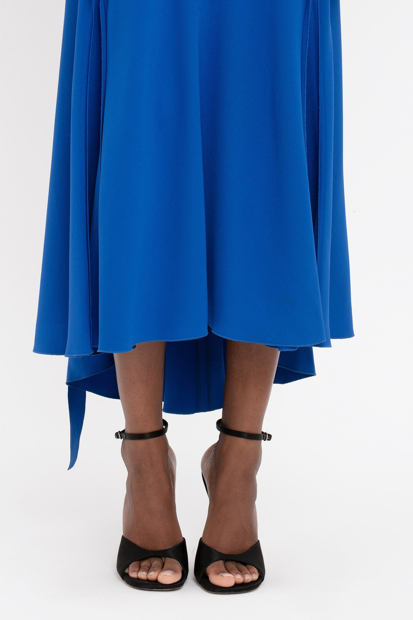 V-Neck Bias Godet Dress In Bright Blue