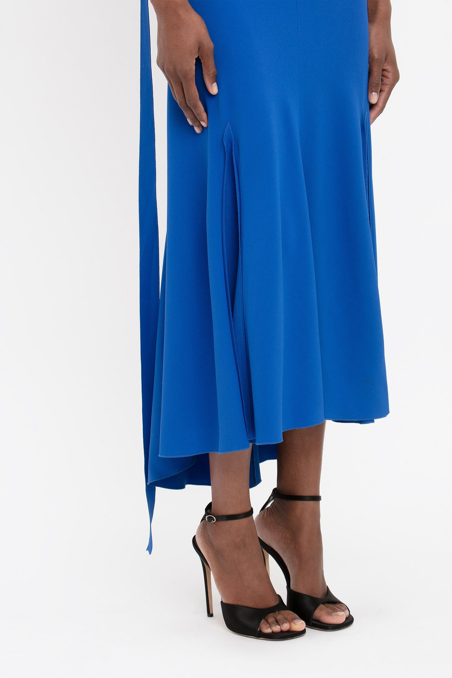 V-Neck Bias Godet Dress In Bright Blue