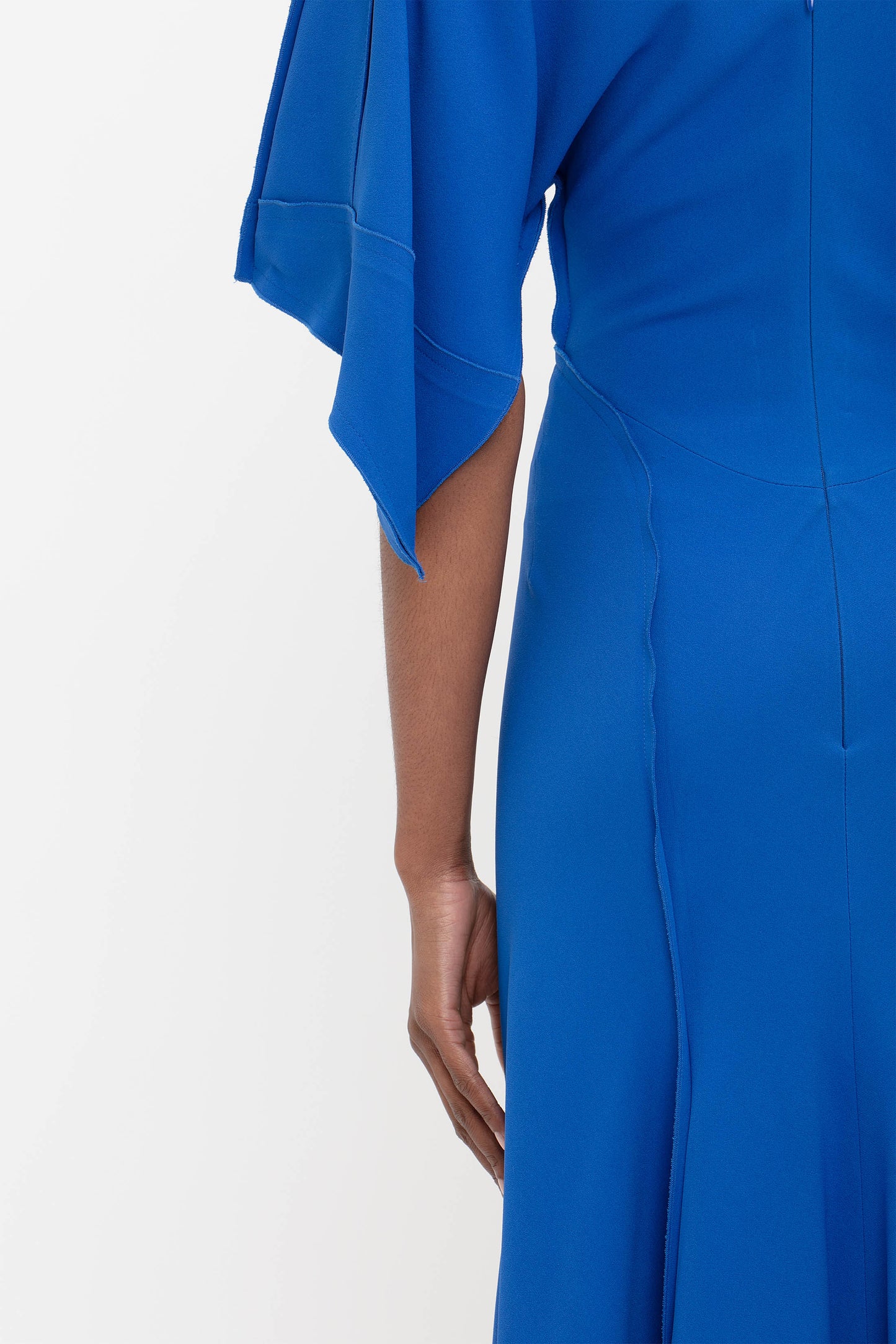 V-Neck Bias Godet Dress In Bright Blue