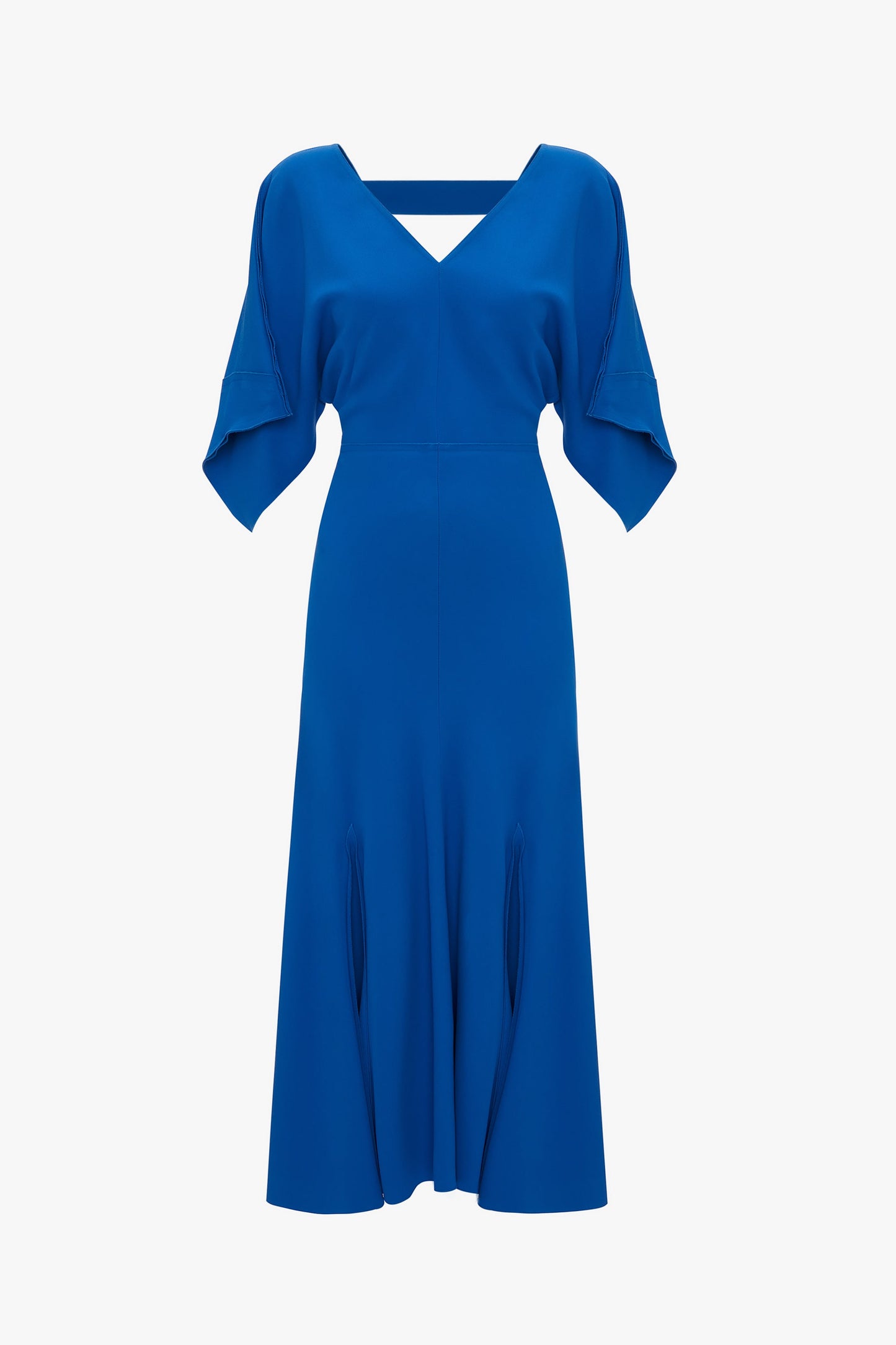 V-Neck Bias Godet Dress In Bright Blue