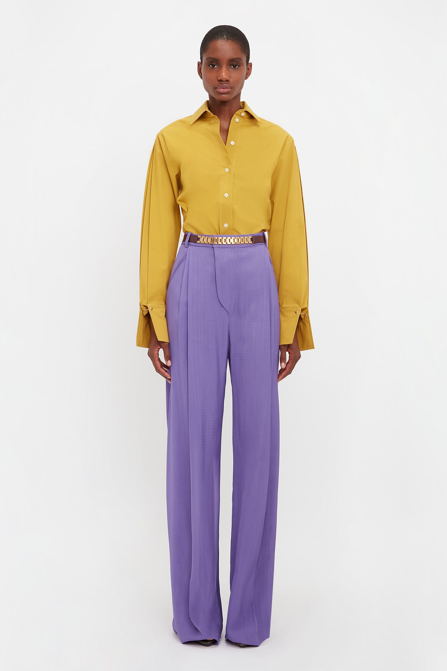 Pleat Detail Shirt In Yellow Ochre