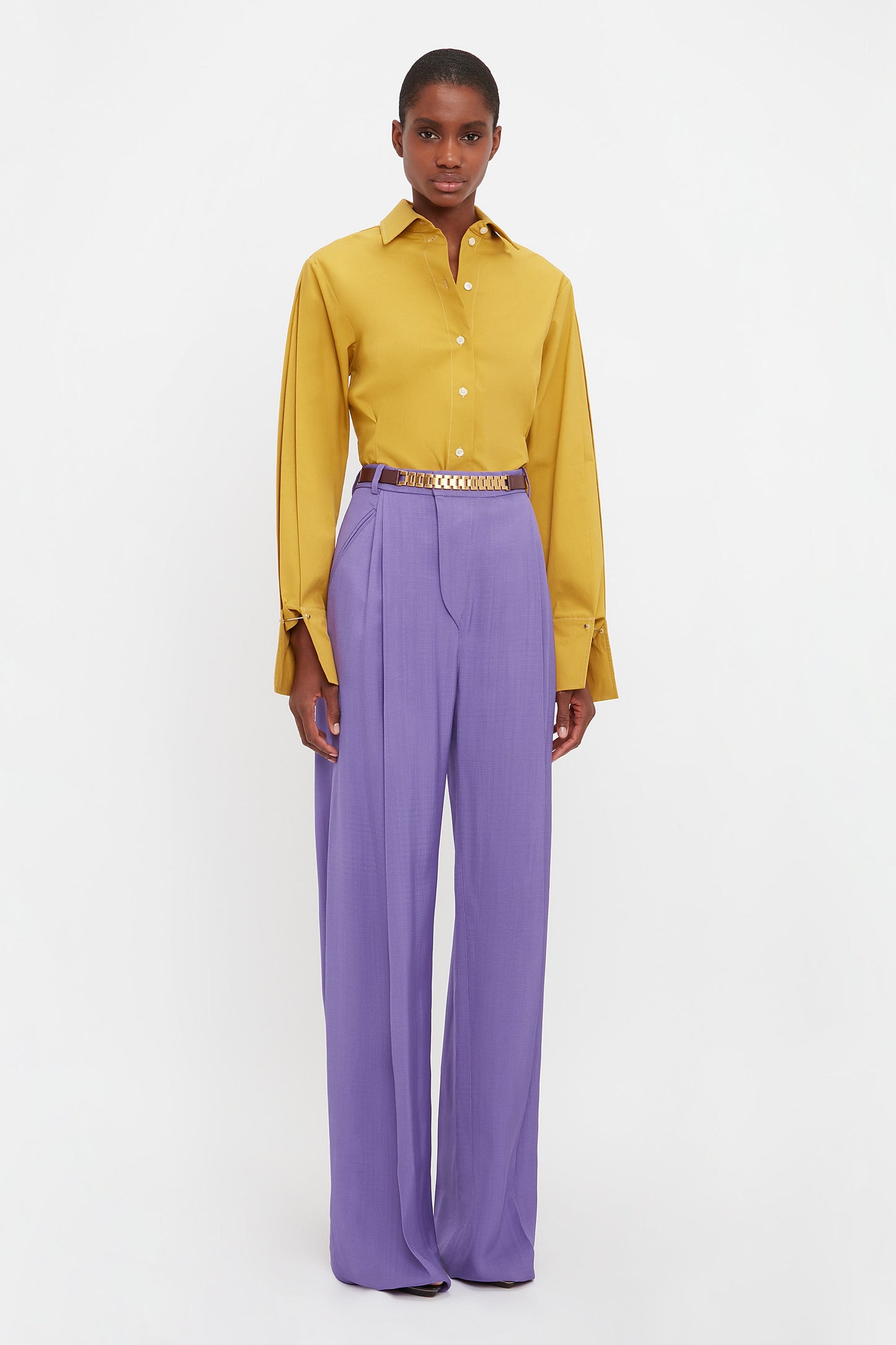 Pleat Detail Shirt In Yellow Ochre