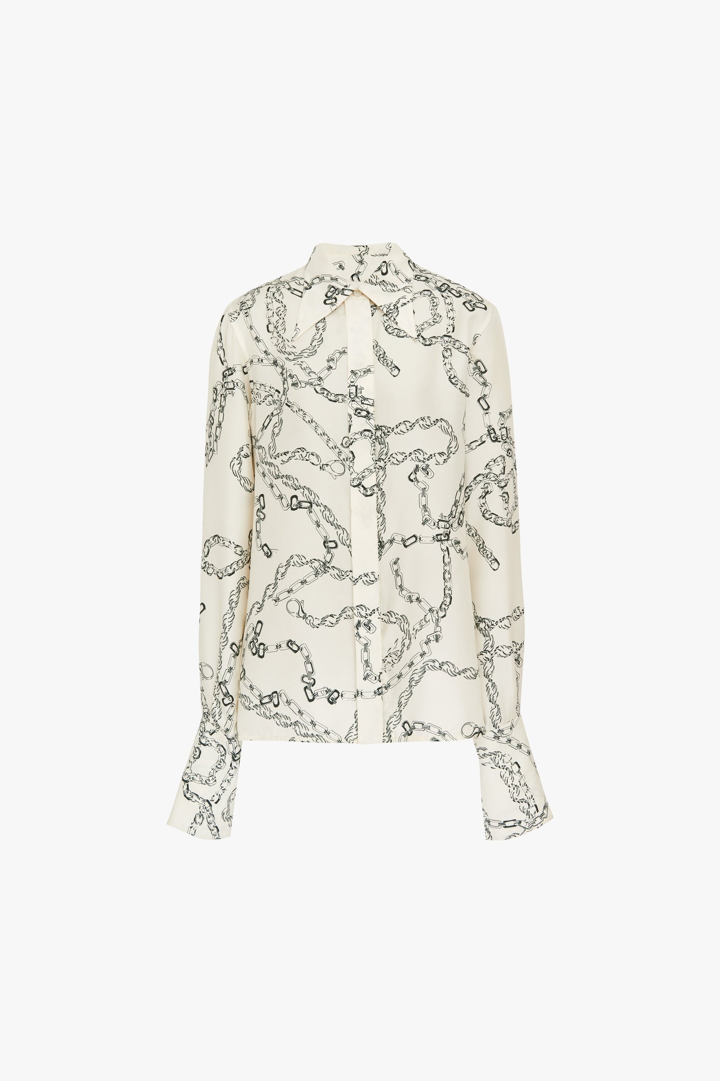 A white silk twill 70's Collar Shirt with a chain print brand Victoria Beckham.