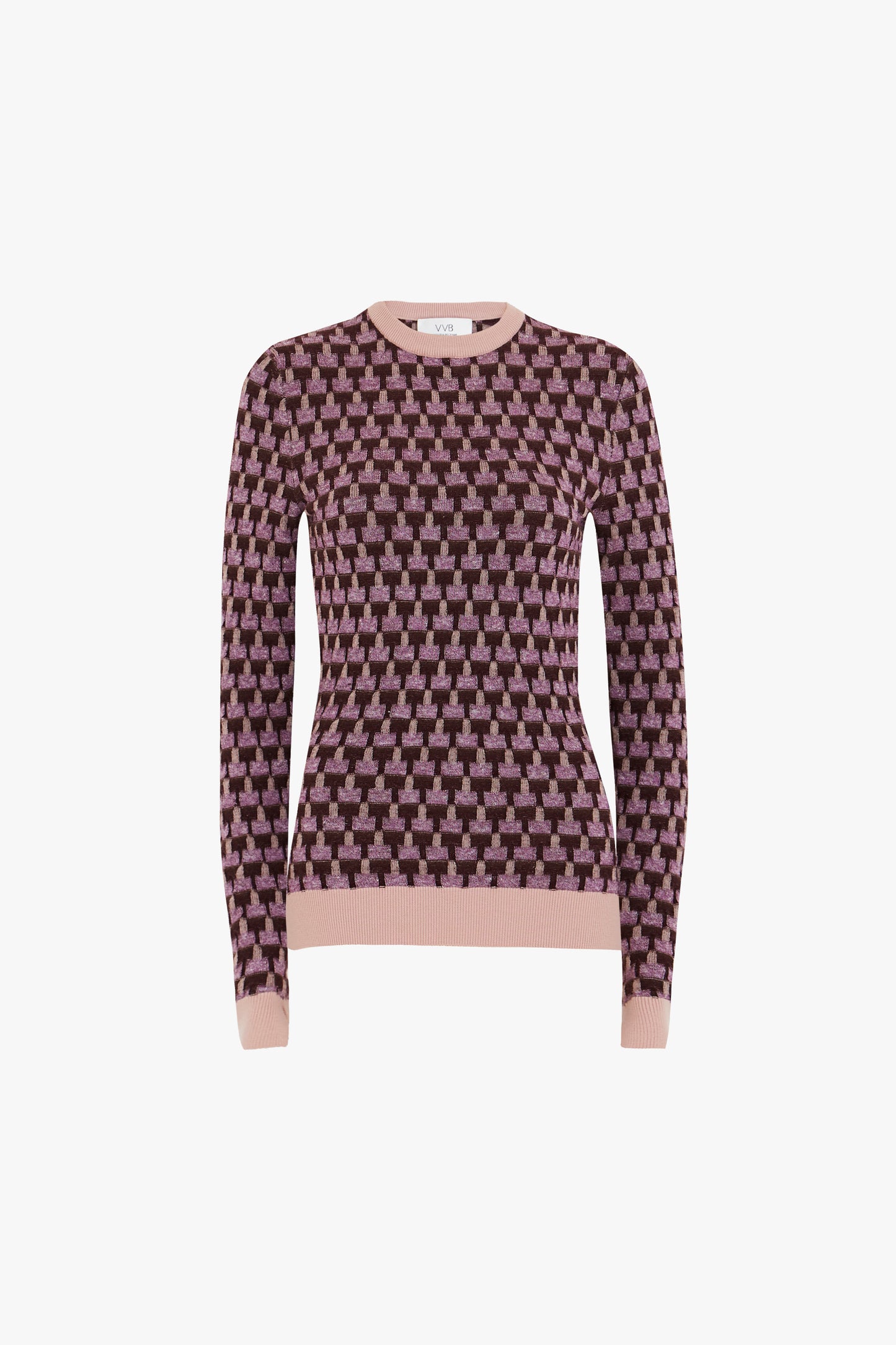 Slim-fit Crew Neck Jumper in Purple Check