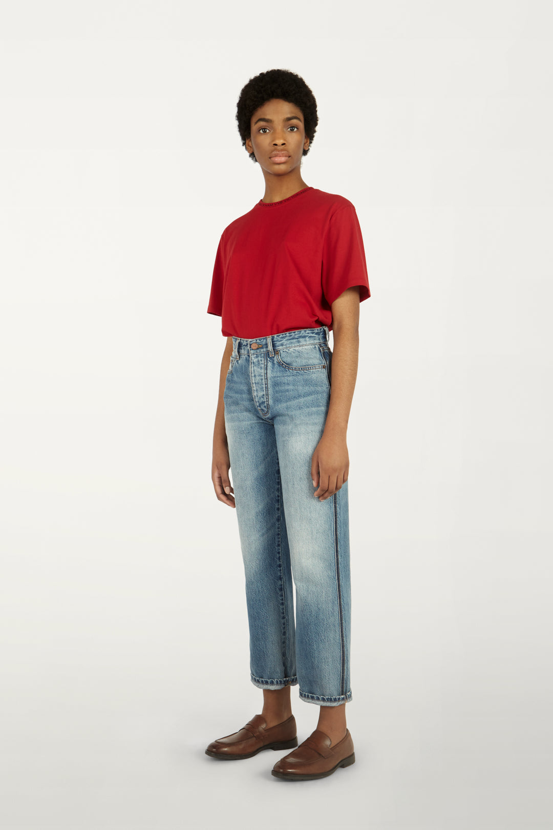Logo Rib T-shirt in Cherry Red