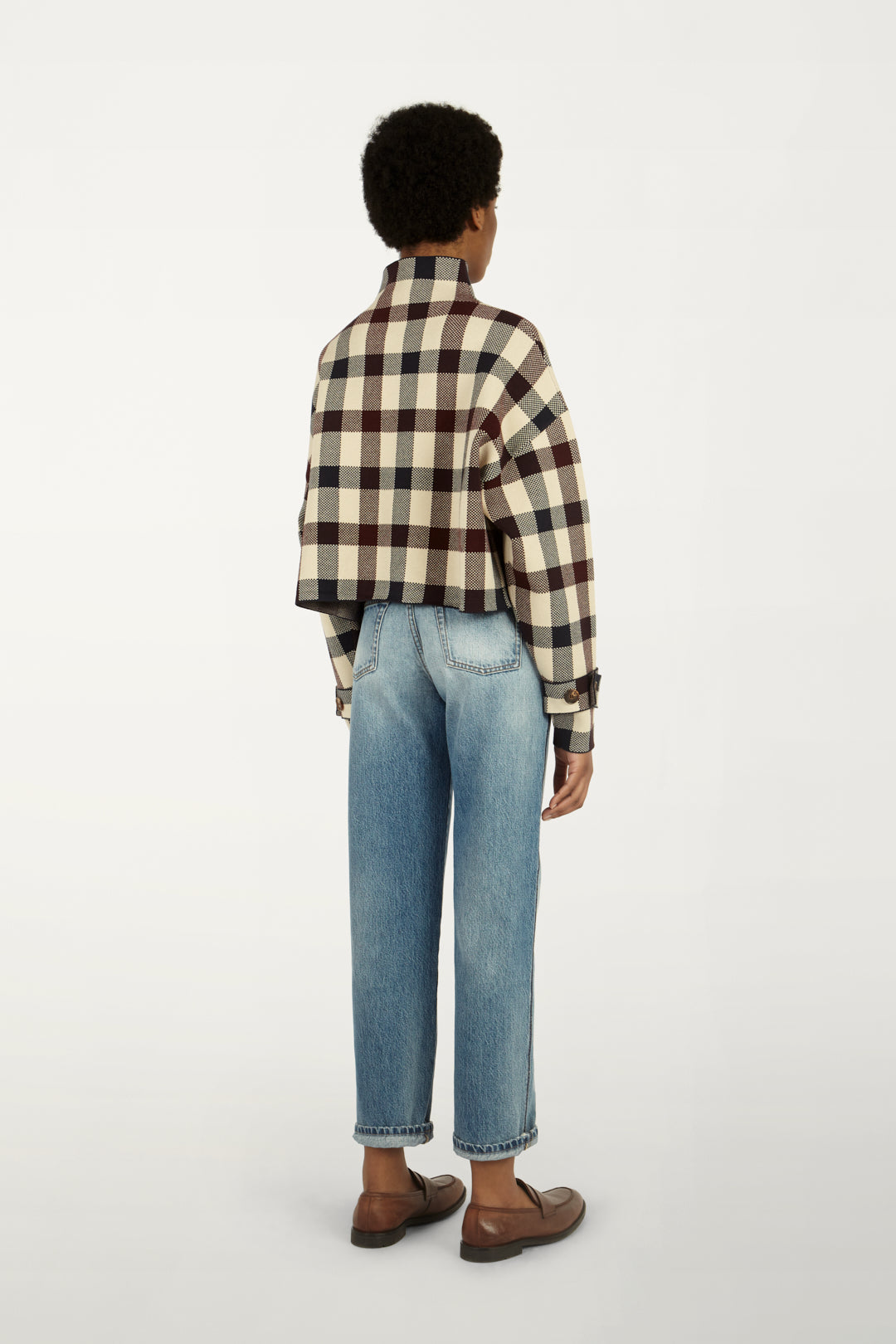 Cropped Funnel-neck Jumper in Multi check