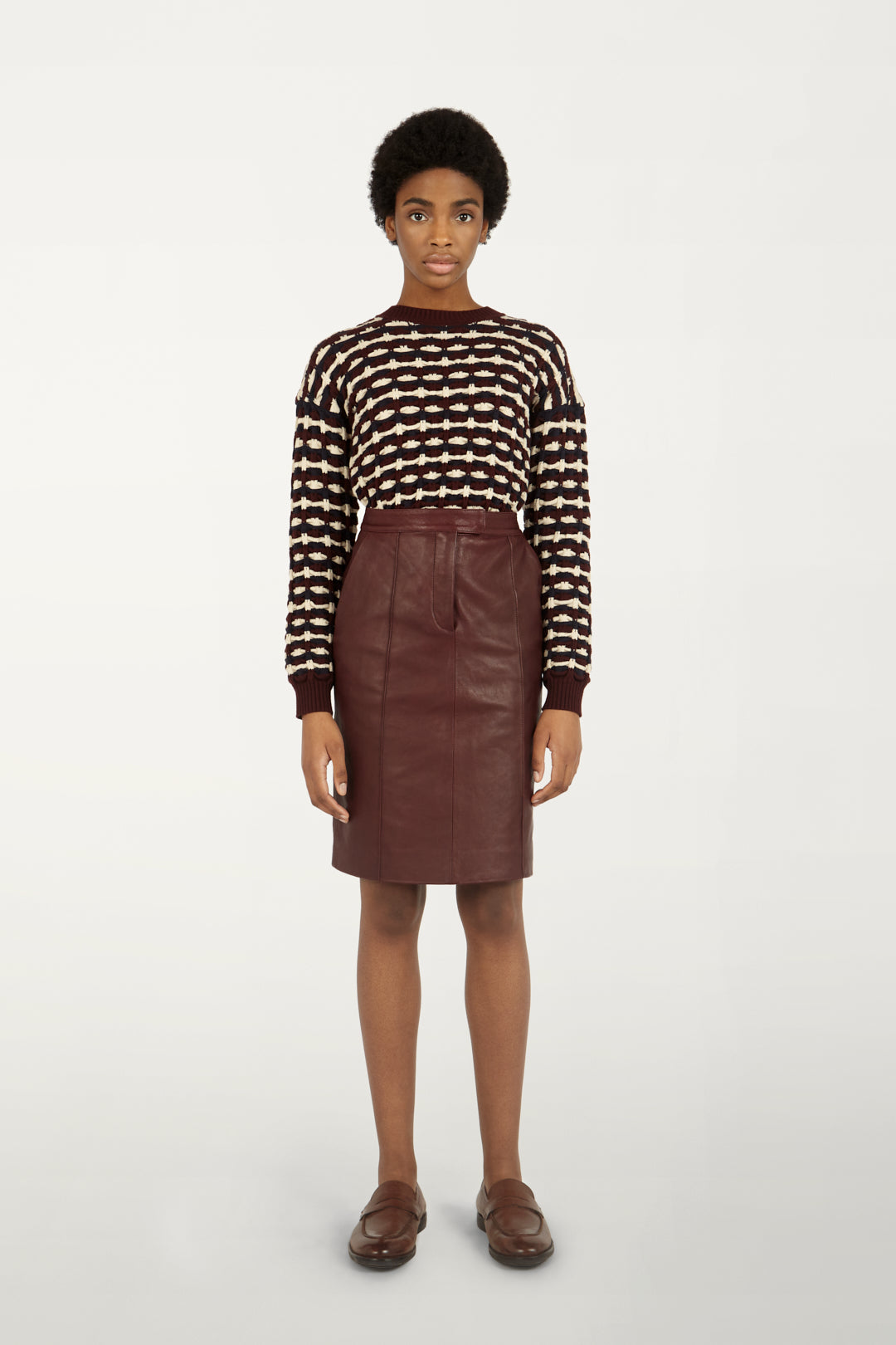 Panel-belted Skirt in Deep Maroon