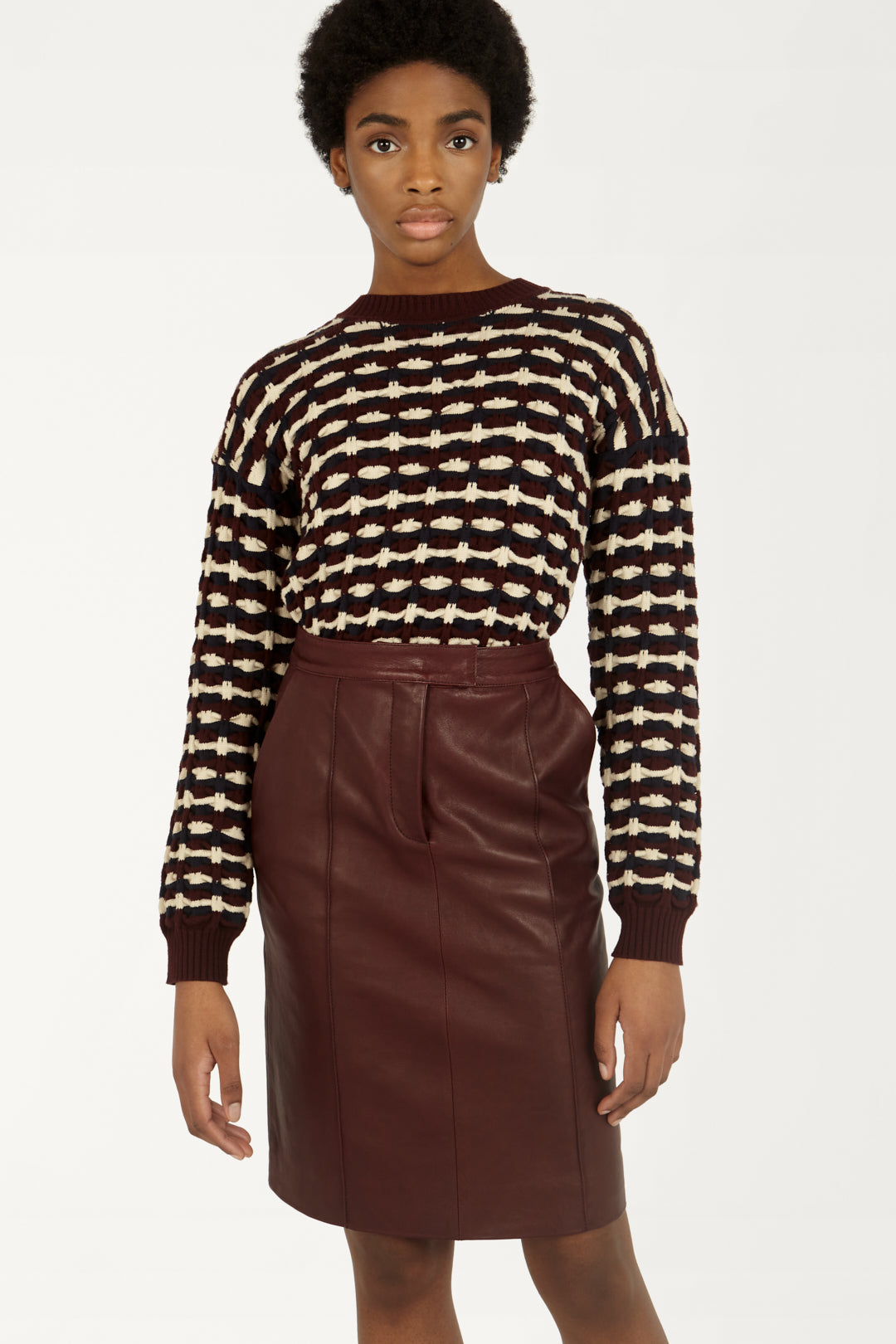 Panel-belted Skirt in Deep Maroon