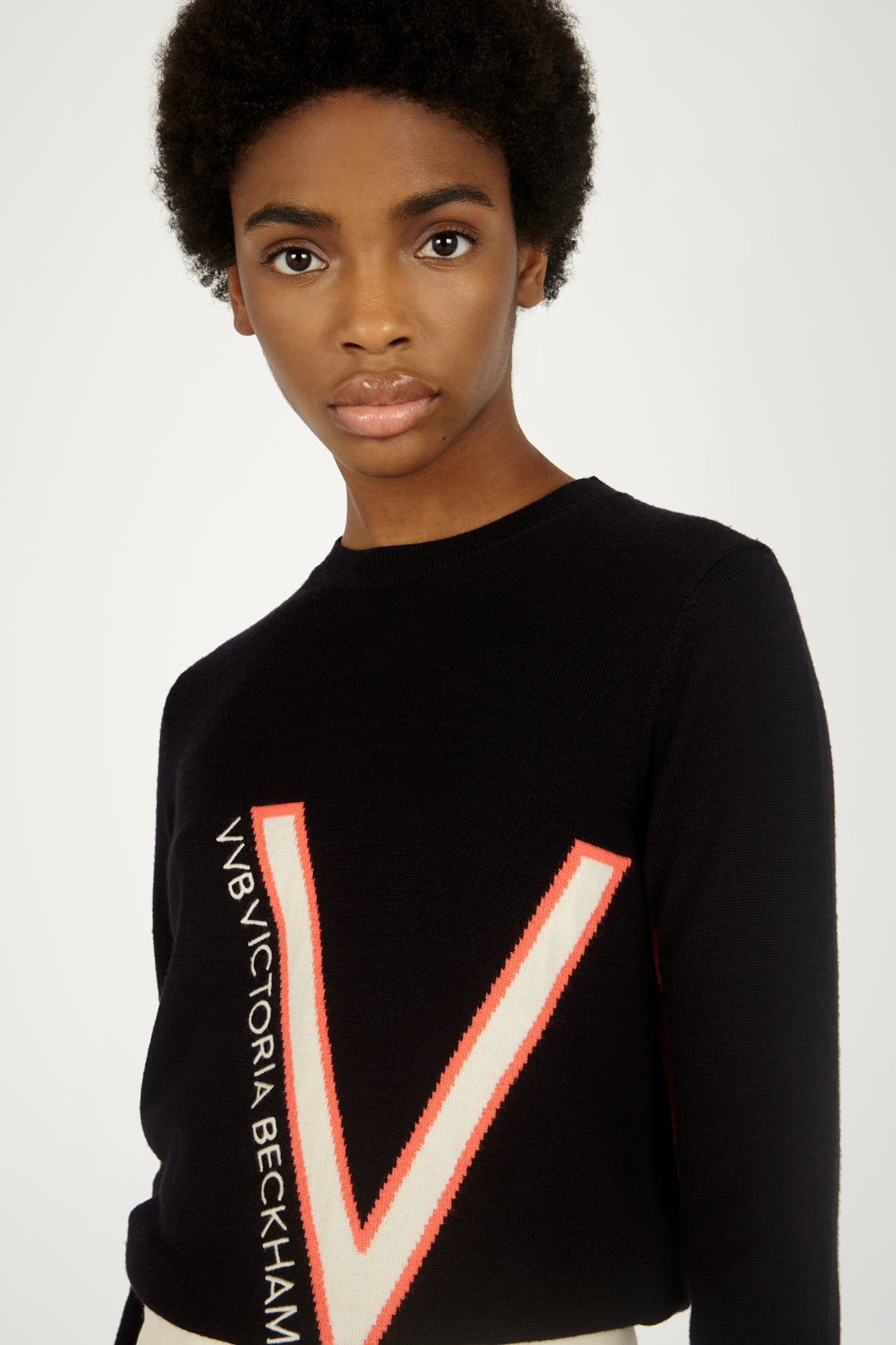 V Logo Crew Neck Jumper in Midnight Blue