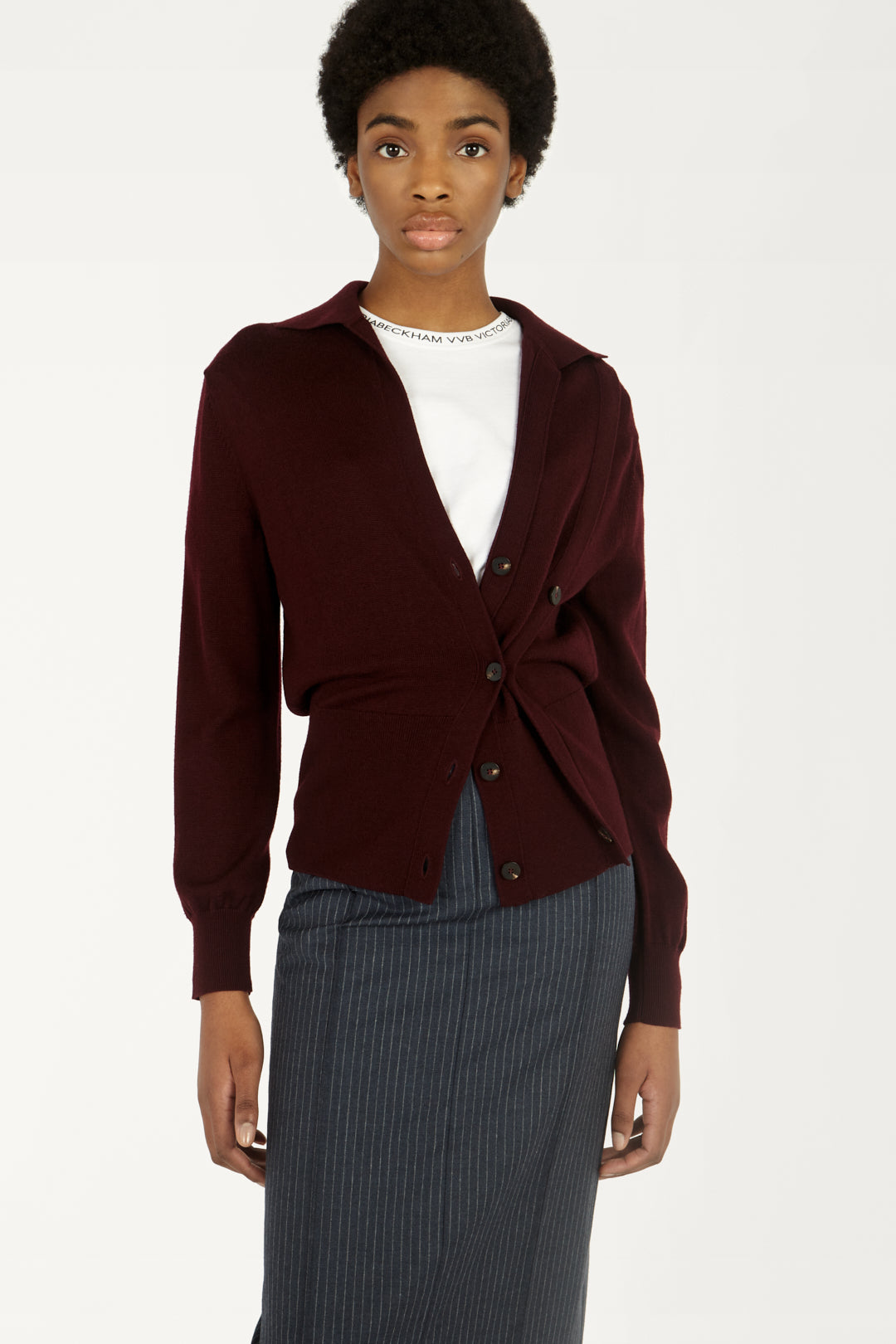 Double-button Cardigan in Burgundy