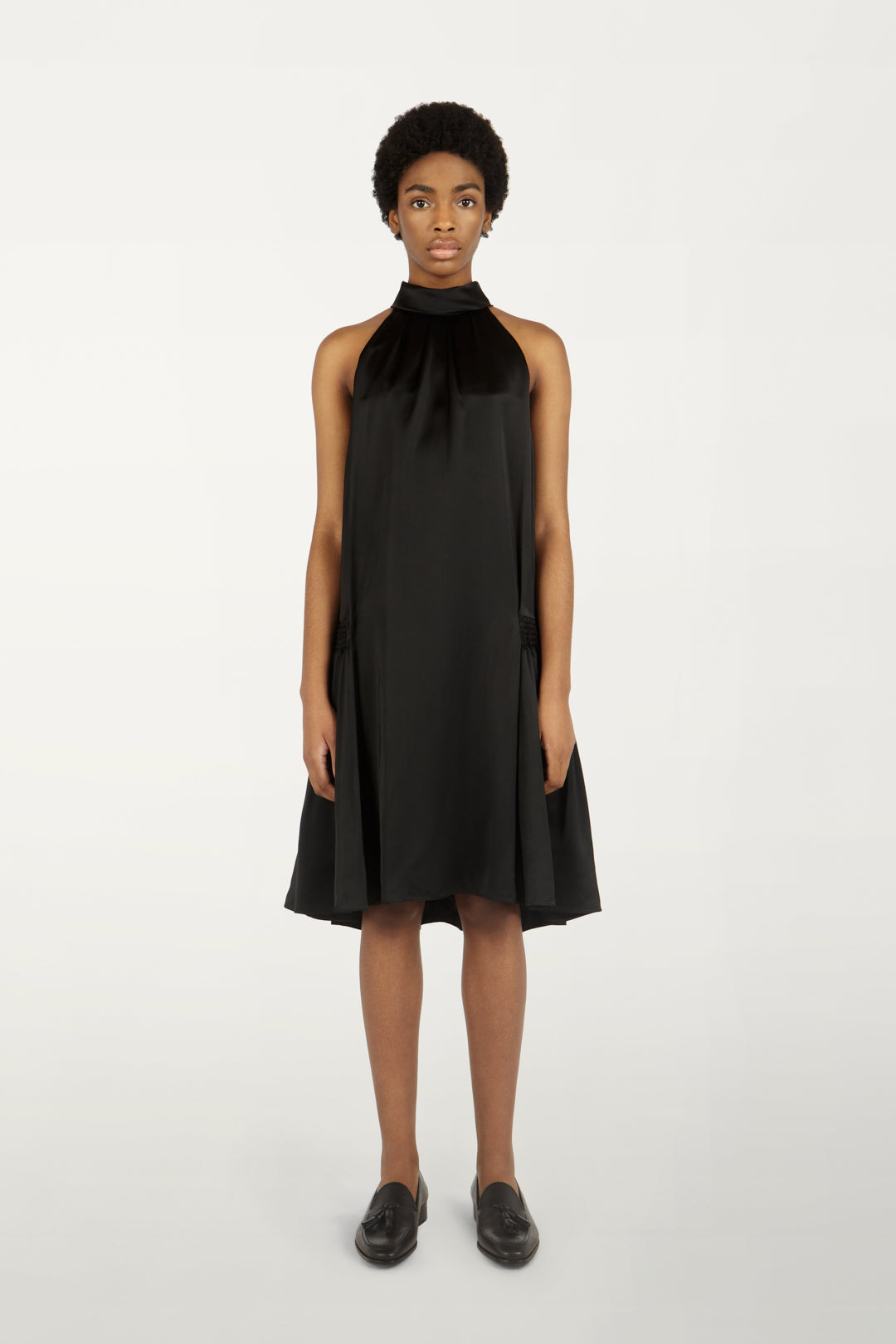 Smocked Hip Dress in Black