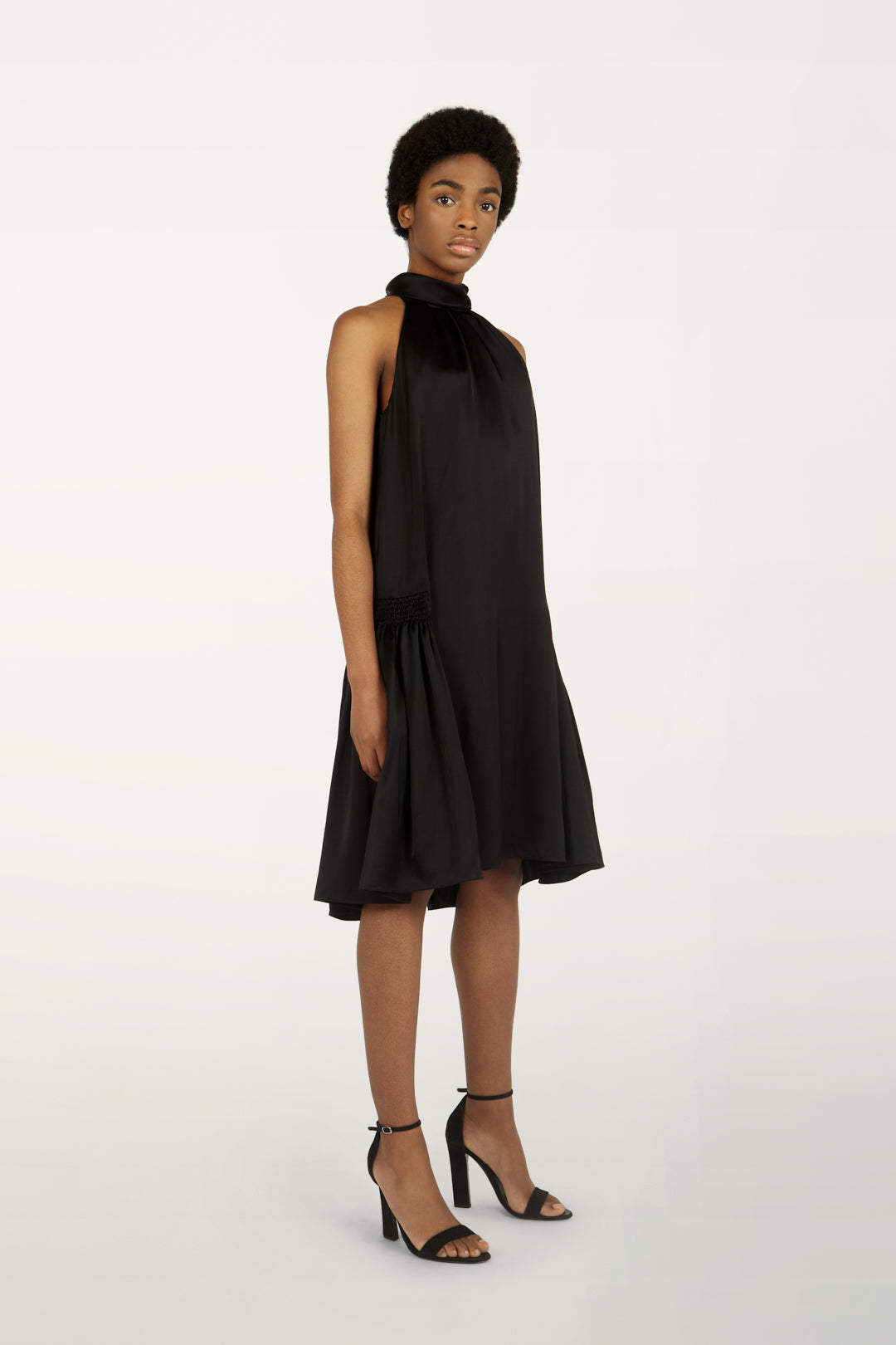 Smocked Hip Dress in Black