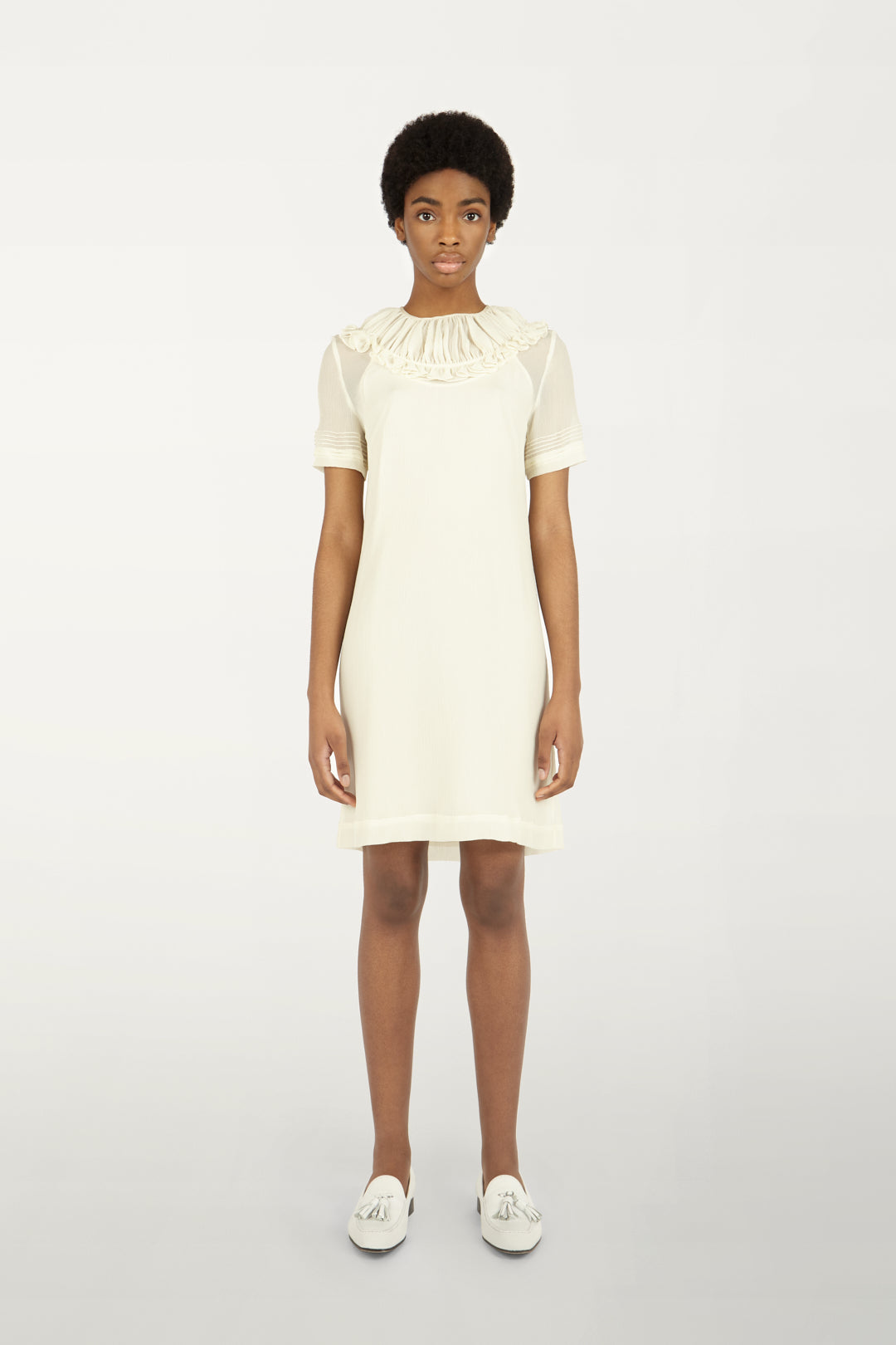 Pin Tuck Detail Dress in Cream