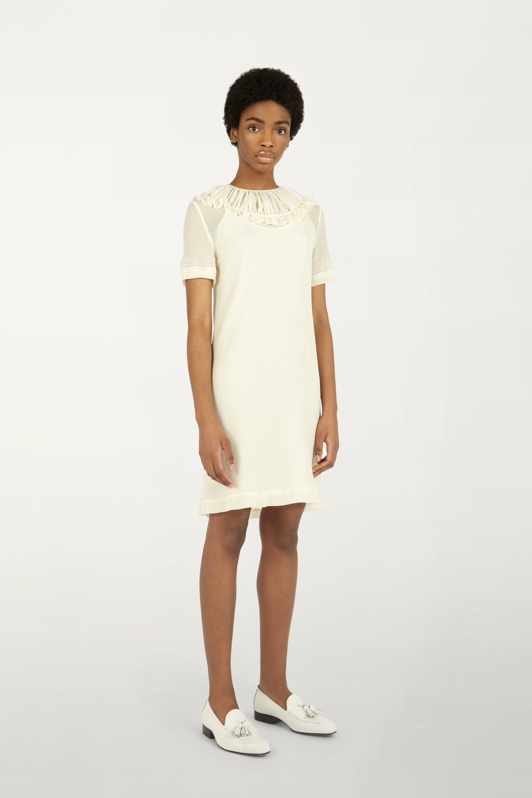 Pin Tuck Detail Dress in Cream