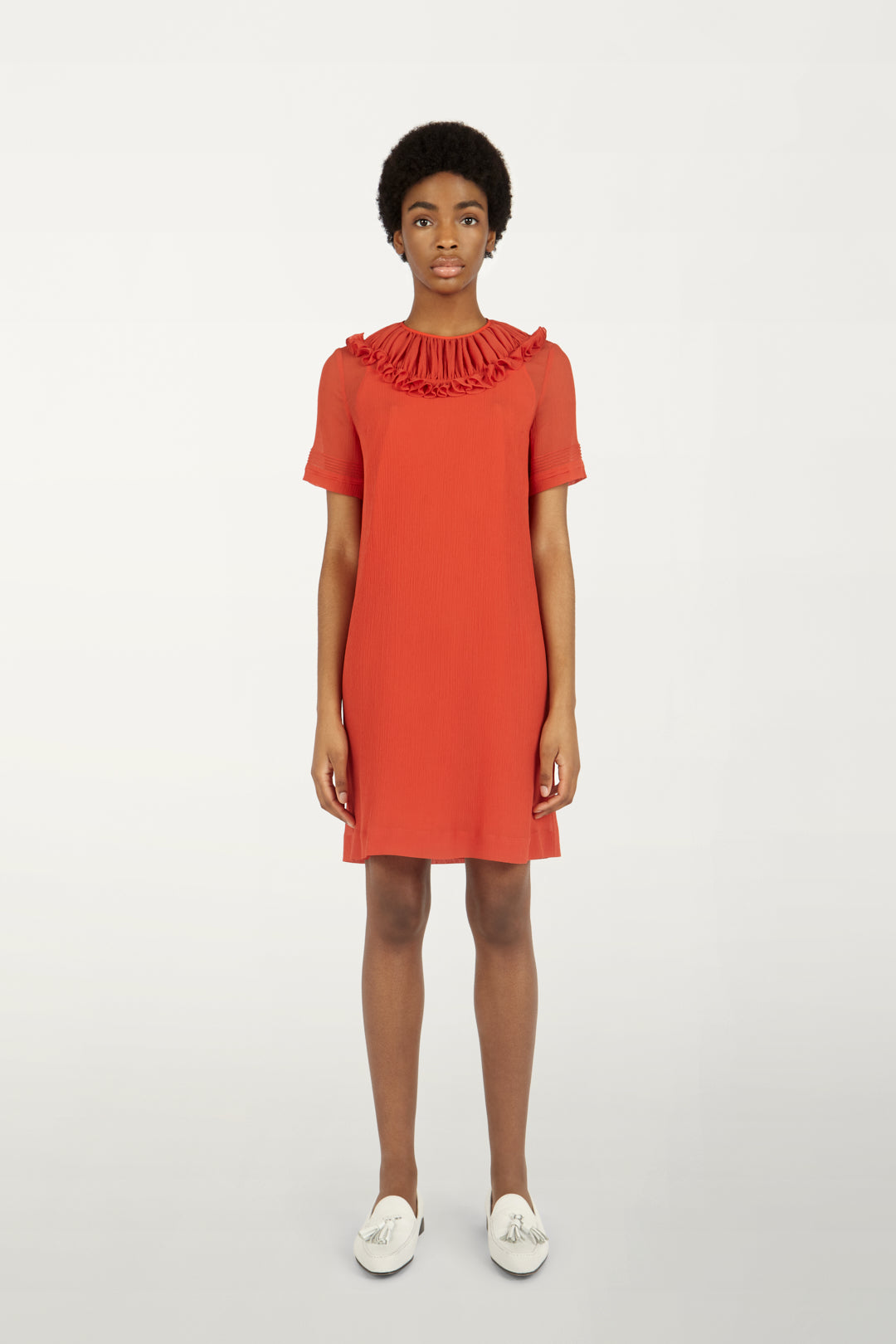 Pin Tuck Detail Dress in Sunset Orange