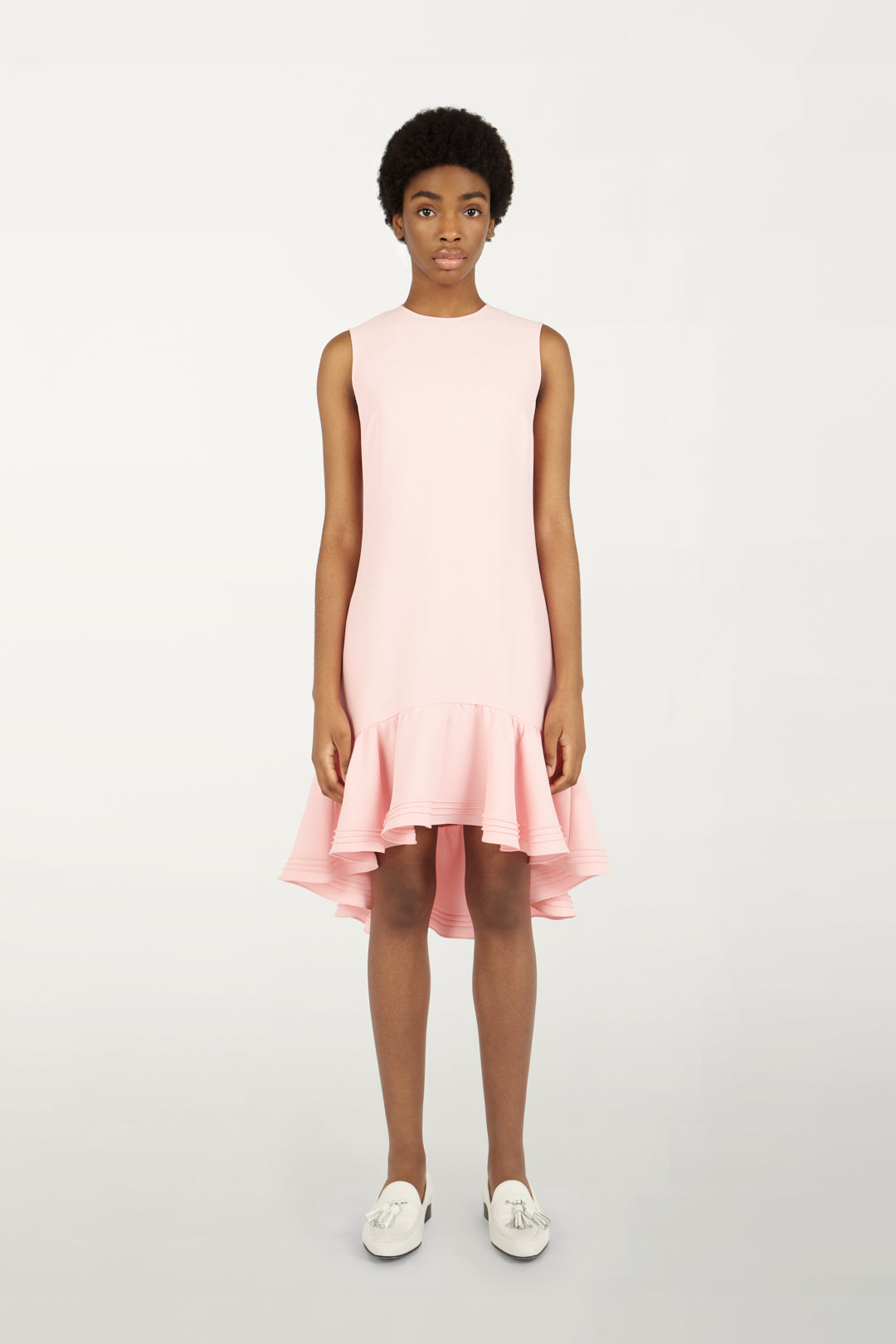 Pin Tuck Flounce Hem Dress in Pink
