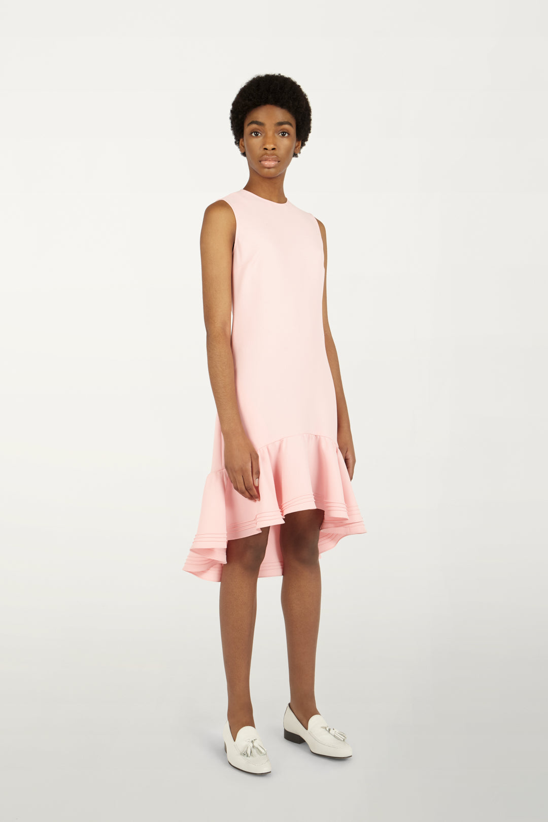 Pin Tuck Flounce Hem Dress in Pink