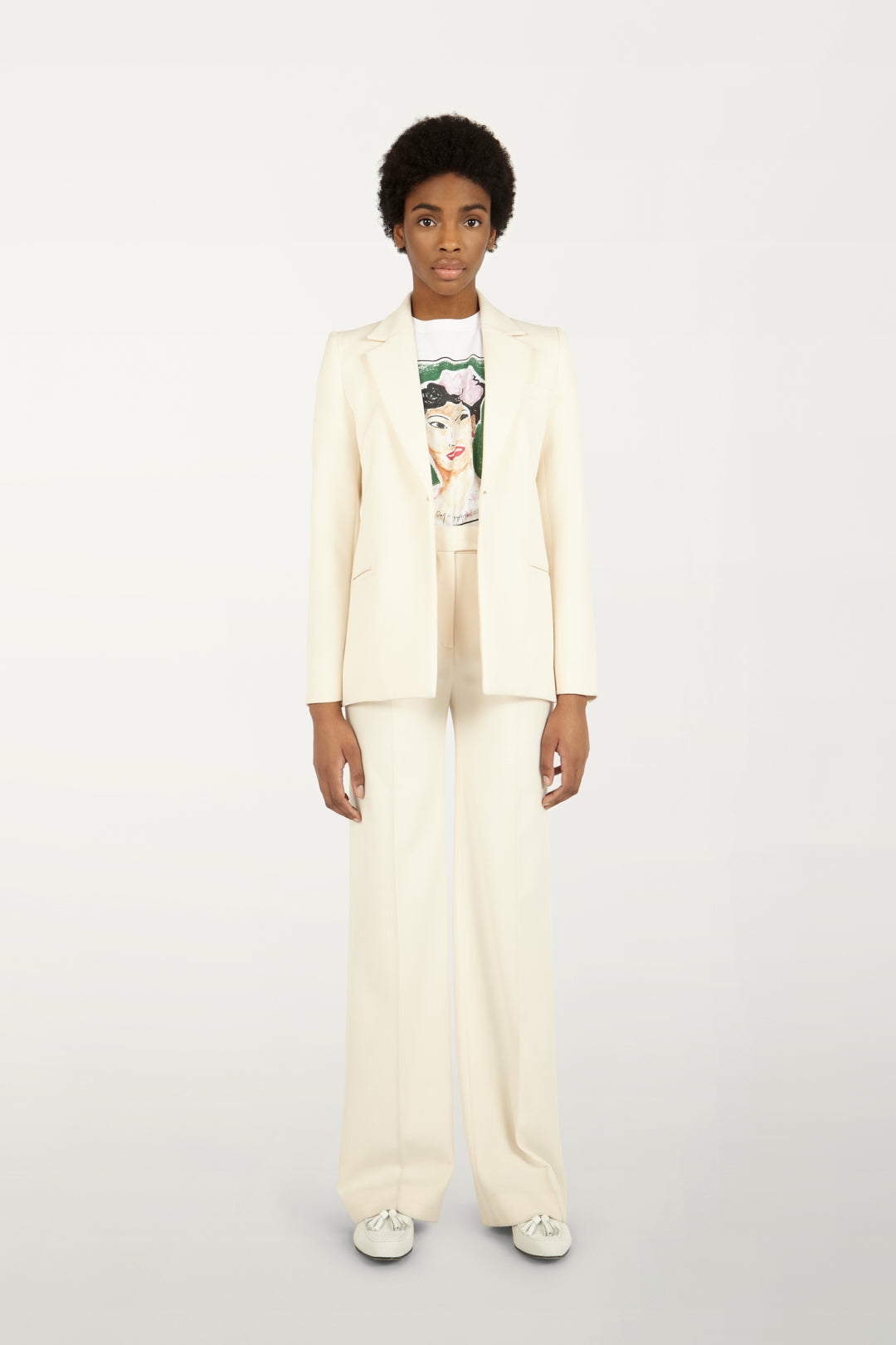 Pagoda Shoulder Tailored Jacket in Cream