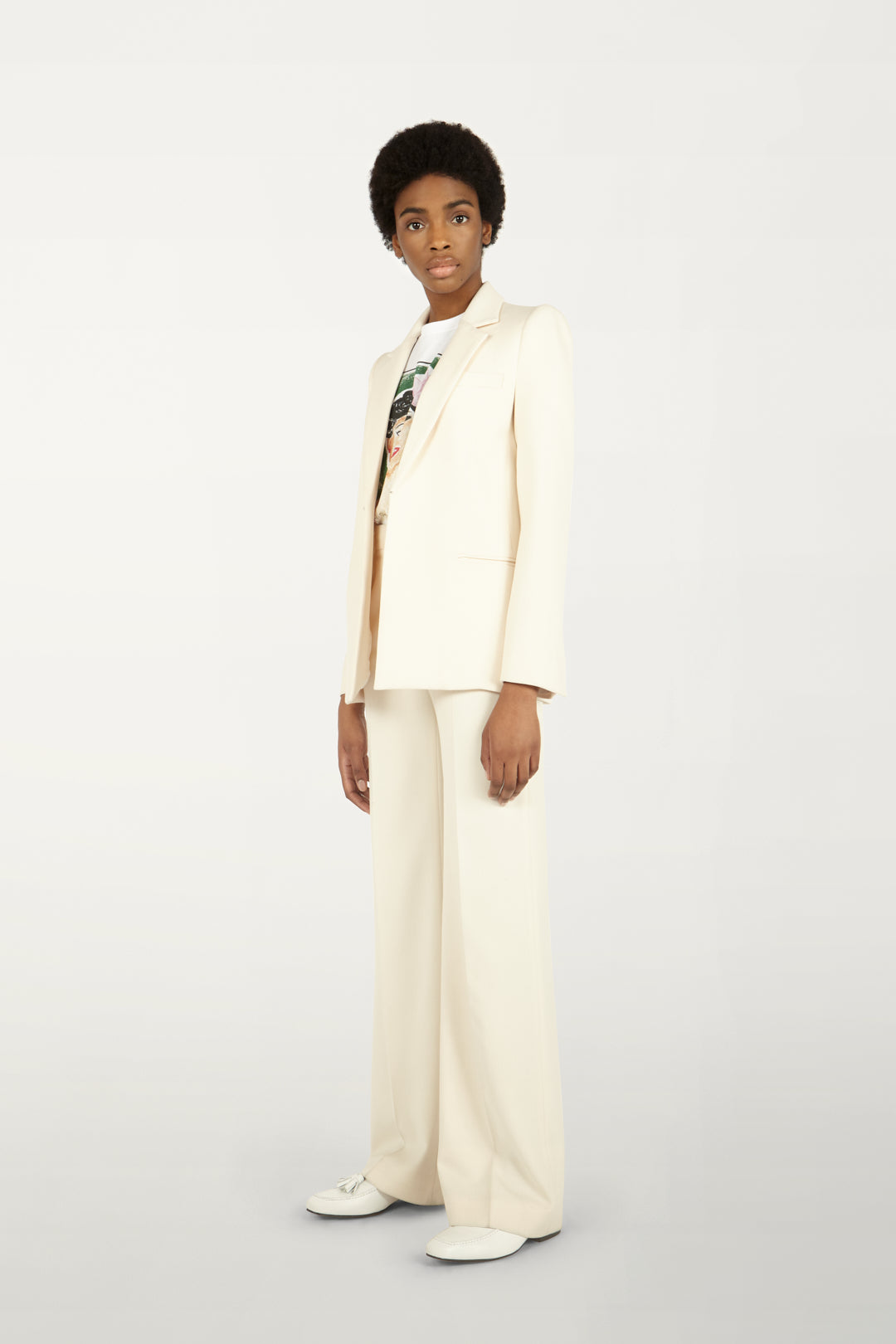 Pagoda Shoulder Tailored Jacket in Cream