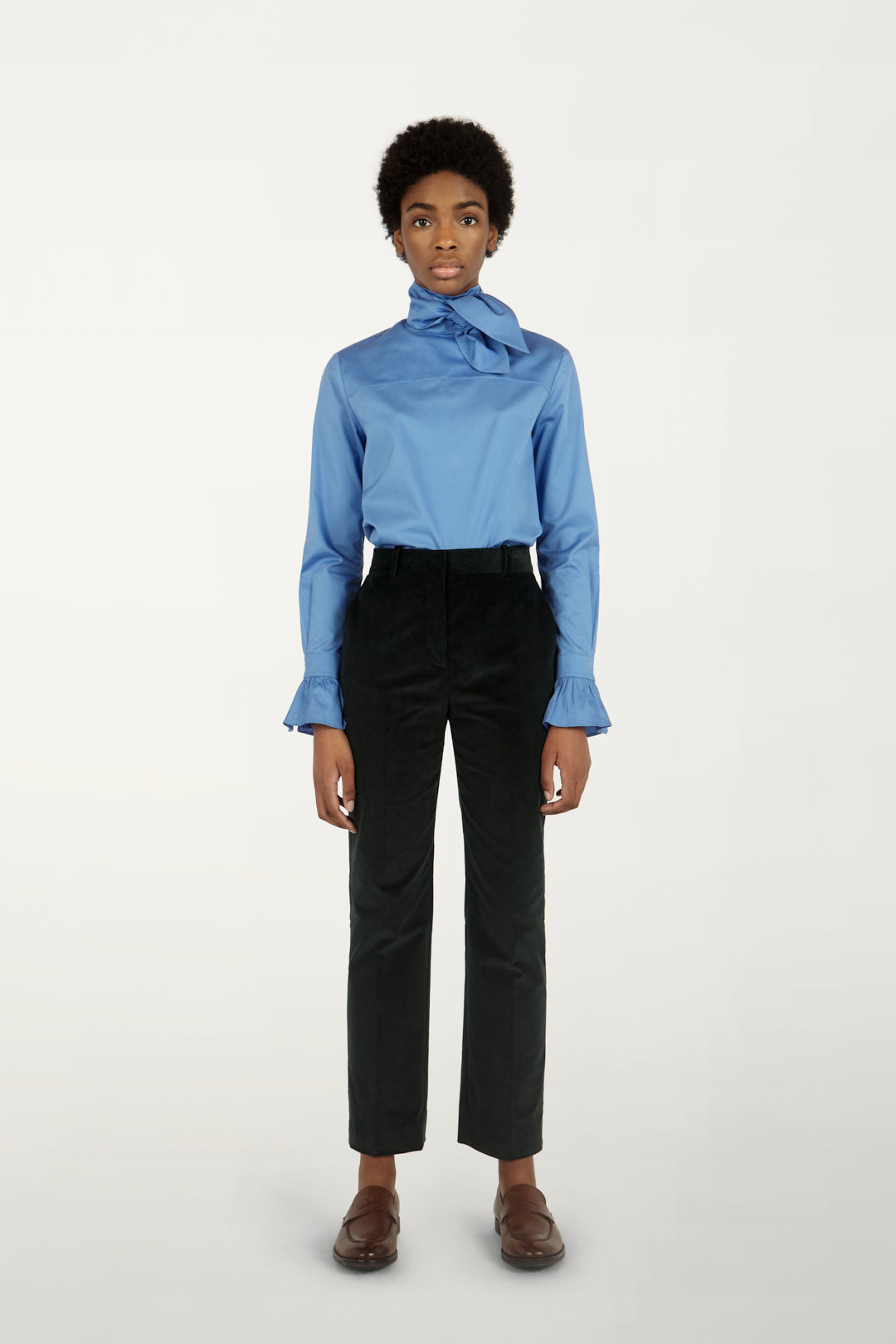 Reverse Tie-neck Shirt in Blue