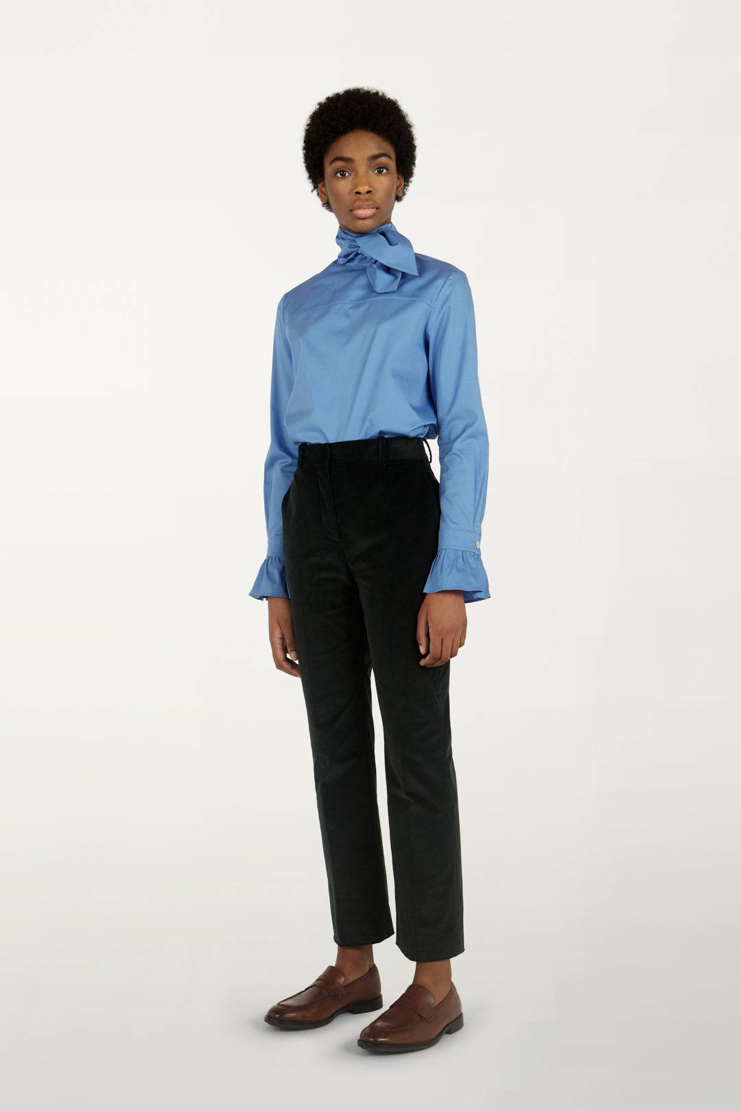 Reverse Tie-neck Shirt in Blue