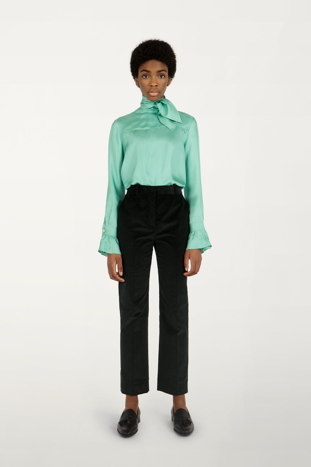 Cropped Drainpipe Trousers in Teal Green