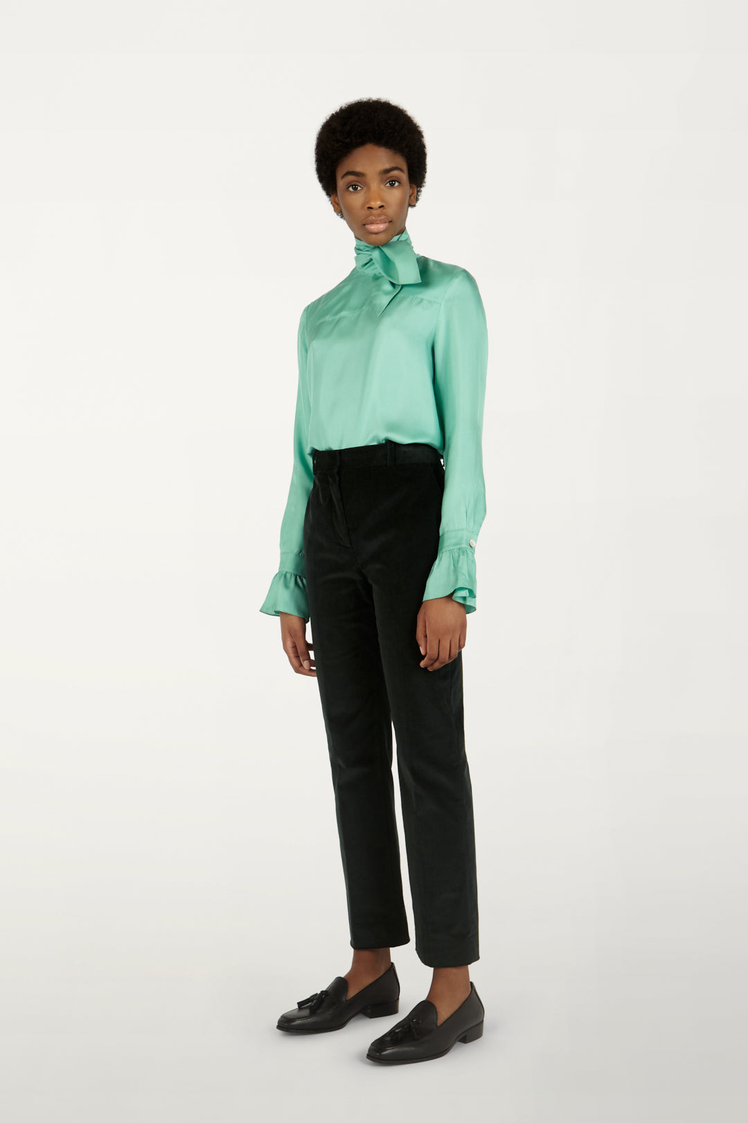 Cropped Drainpipe Trousers in Teal Green