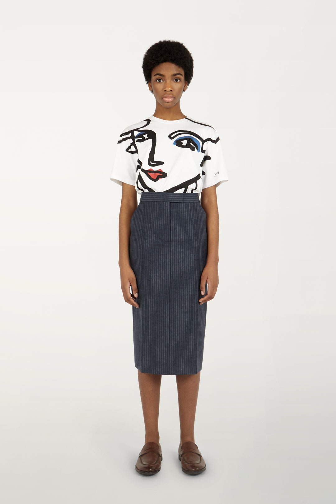 Pin Tucked Pencil Skirt in Chalk Print