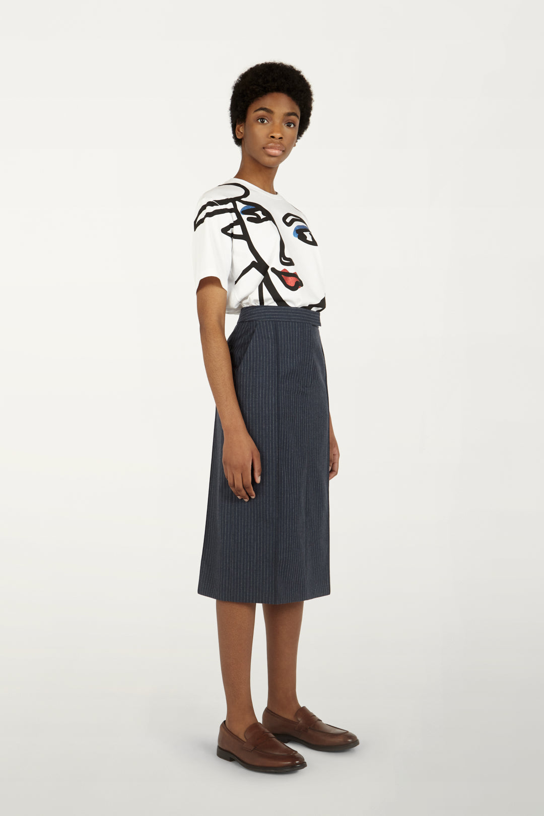 Pin Tucked Pencil Skirt in Chalk Print