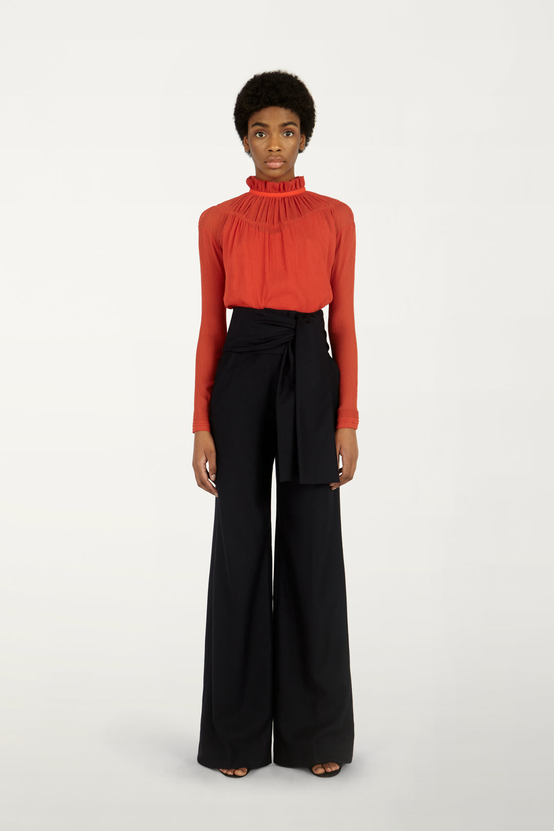 Pin Tuck Detail Top in Sunset Orange