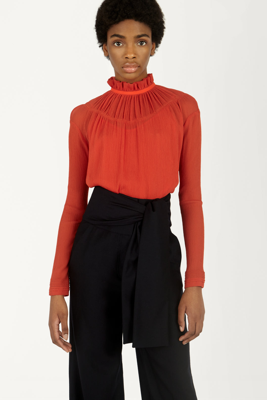Pin Tuck Detail Top in Sunset Orange
