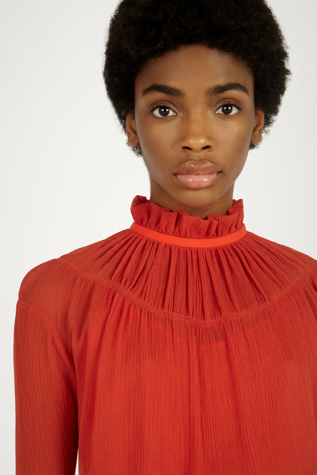 Pin Tuck Detail Top in Sunset Orange
