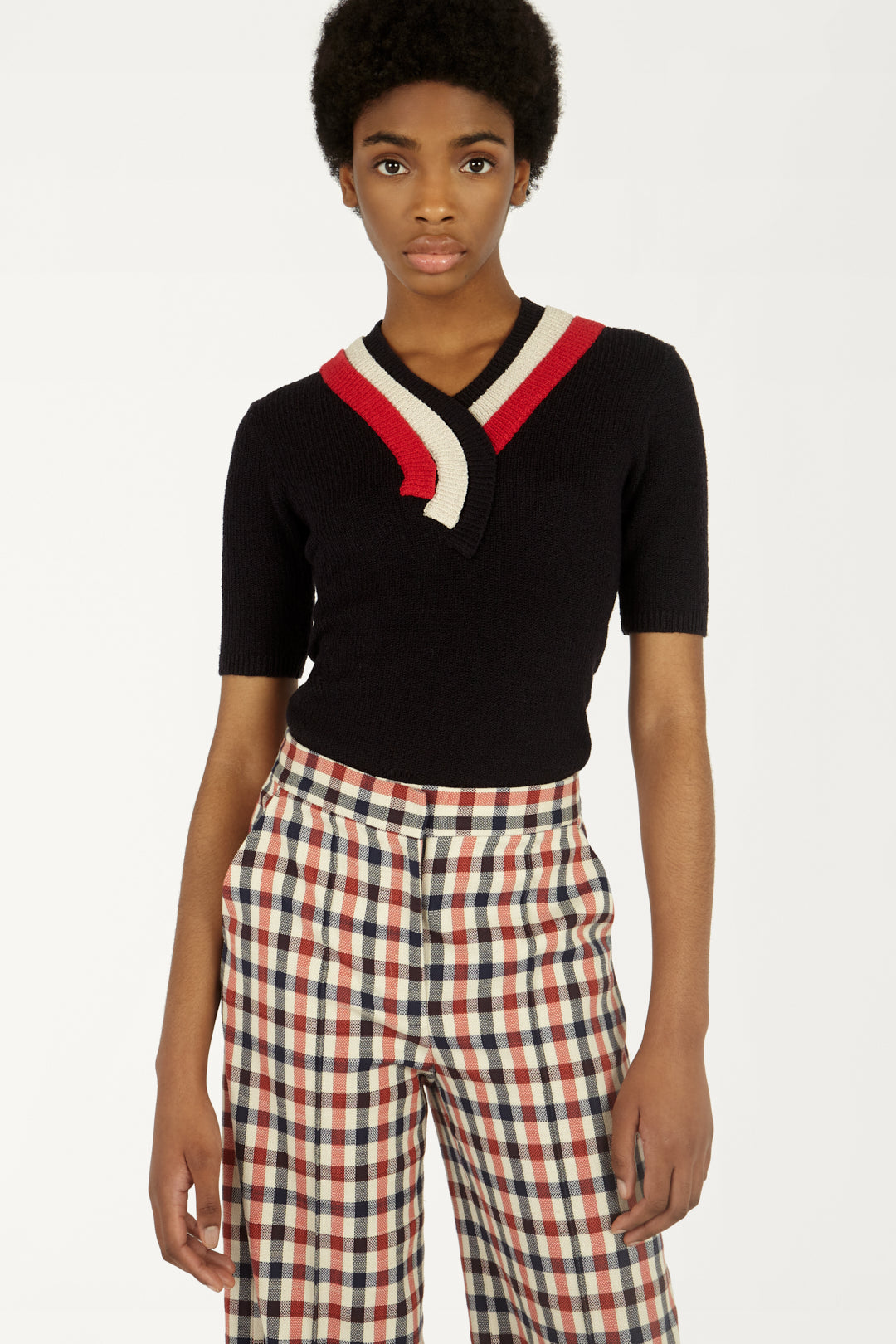 Short-sleeve V Neck Jumper in Midnight Blue