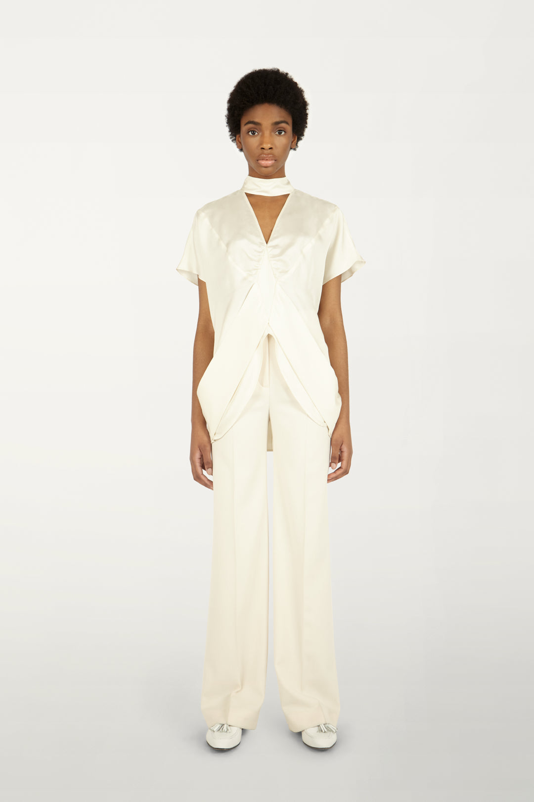 High-waisted Straight Leg Trousers in Cream White