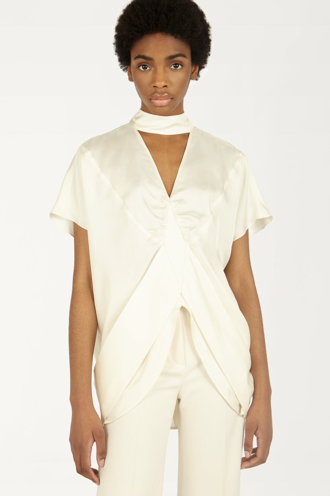 Diamond Front Split Top in Cream White