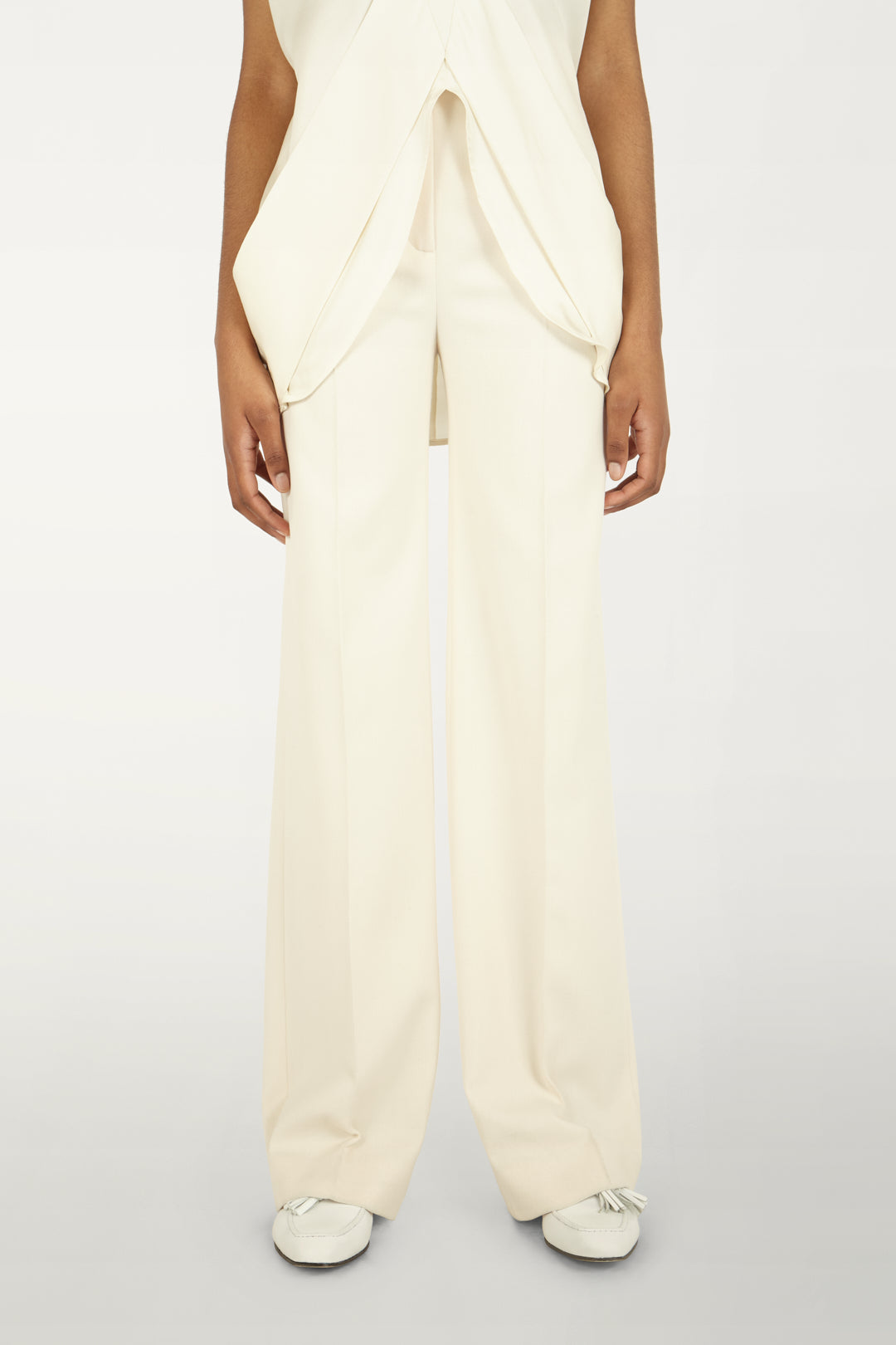 High-waisted Straight Leg Trousers in Cream White