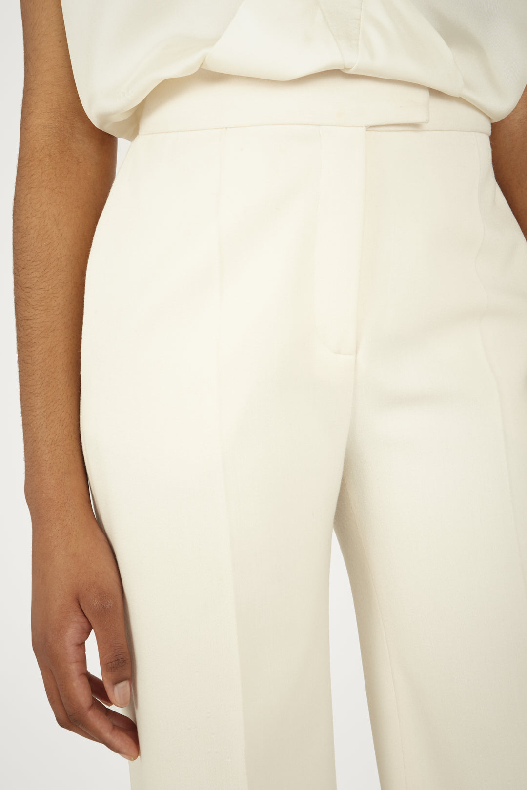 High-waisted Straight Leg Trousers in Cream White
